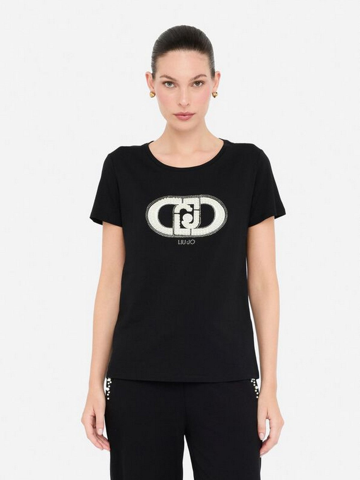 LIU JO SPORT T-shirt Donna TF5280JS923 N9785 Nero/monogram pearl