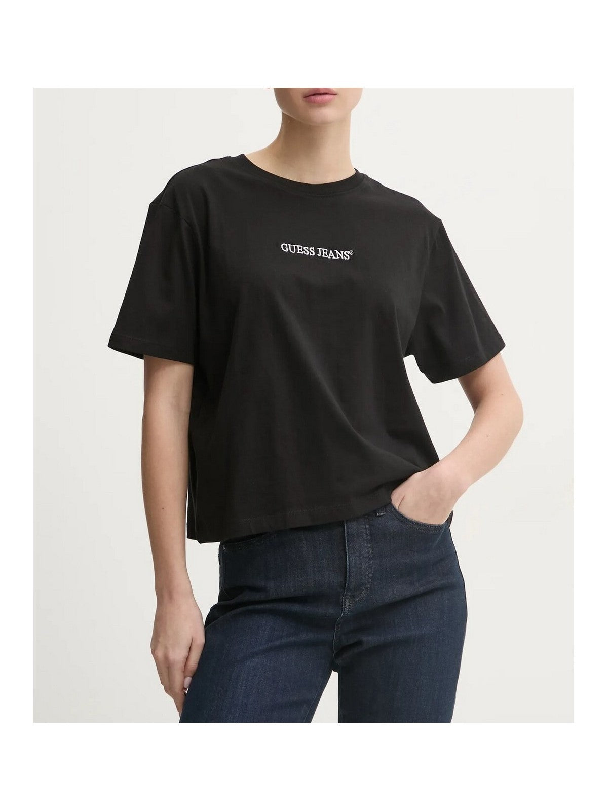 GUESS T-shirt Donna GJ SS CN BOXY EMBRO LOGO TEE W5RI42 K8HM0 JBLK Jet Black A996 gioboutiqueweb