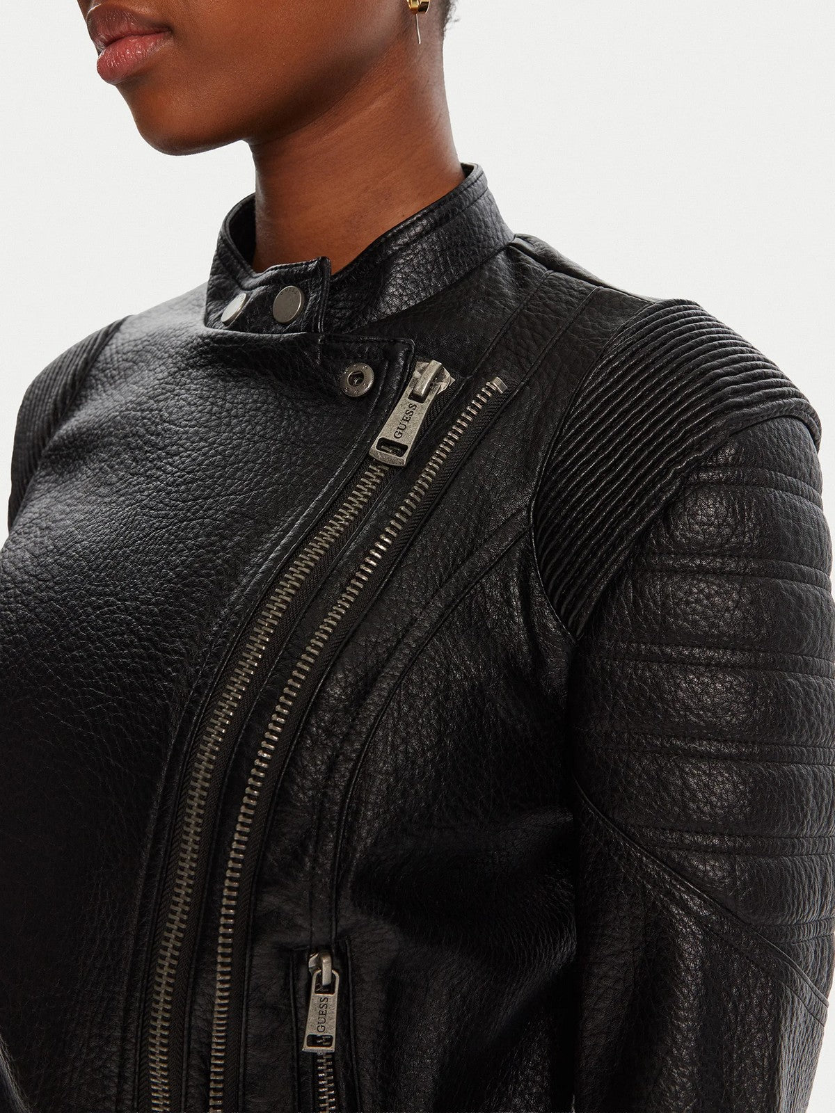 GUESS Giubbino Donna JEANNINE PU STITCHED JACKET W5YL19 WHDS0 JBLK Jet Black A996