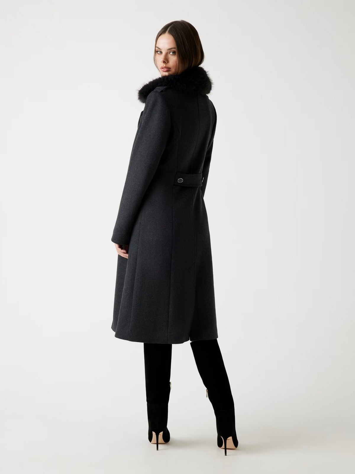 GUESS Cappotto Donna KAROLE FUR COLLAR COAT W5BL19 W2642 H901 DARK HEATHER GREY