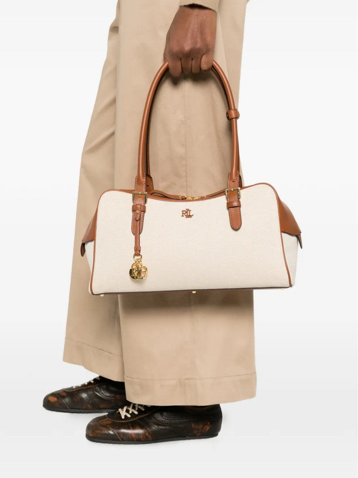 LAUREN RALPH LAUREN Borsa Donna MRCY ZP SCHL-SATCHEL-LARGE 431P06078 001 NTRL/BUFF CANVAS/LAUREN TAN