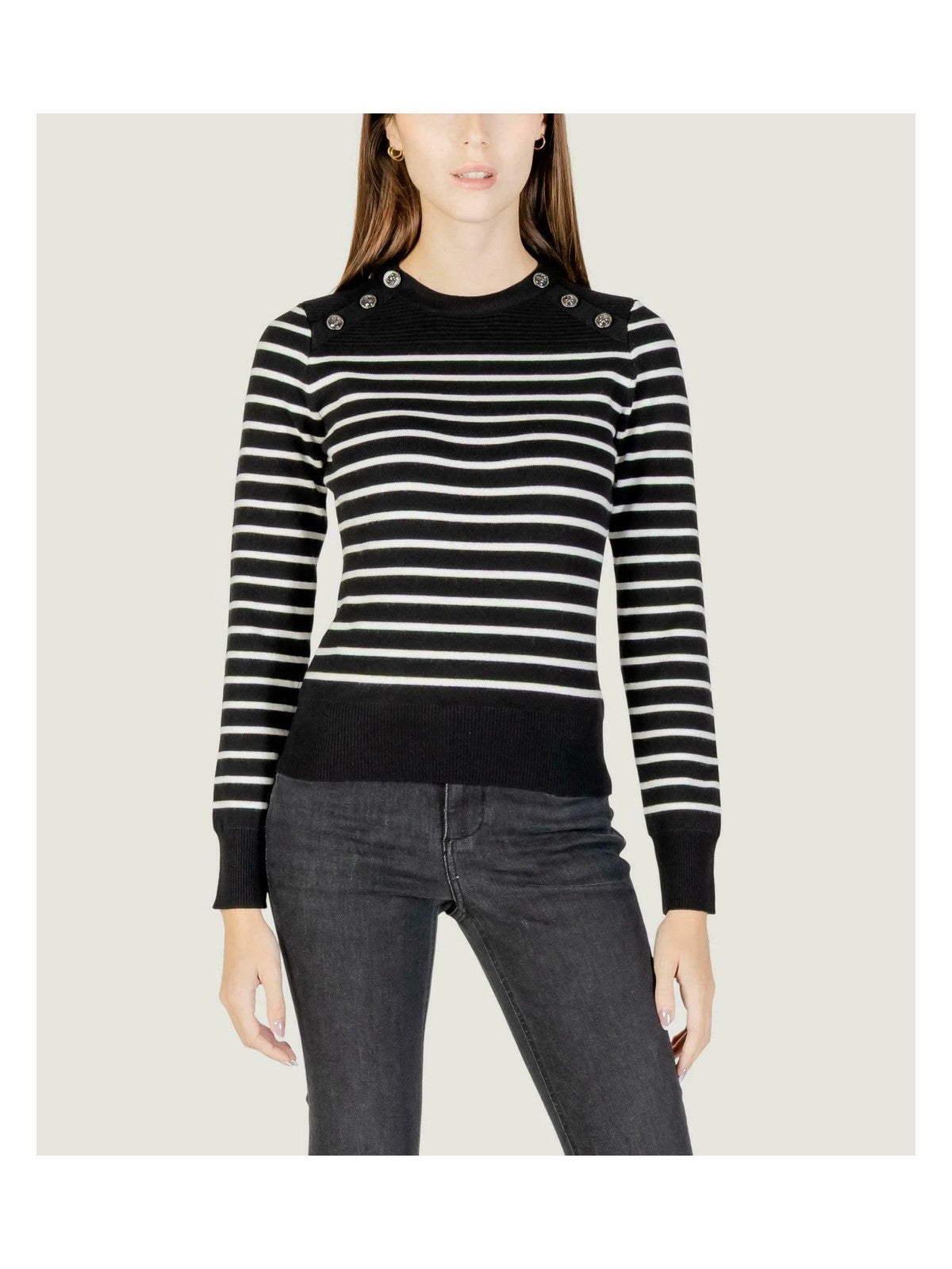 GUESS Maglione Donna LS CN HELEN SWTR W5BR36 Z0422 S9HU BLACK AND CREAM STRI