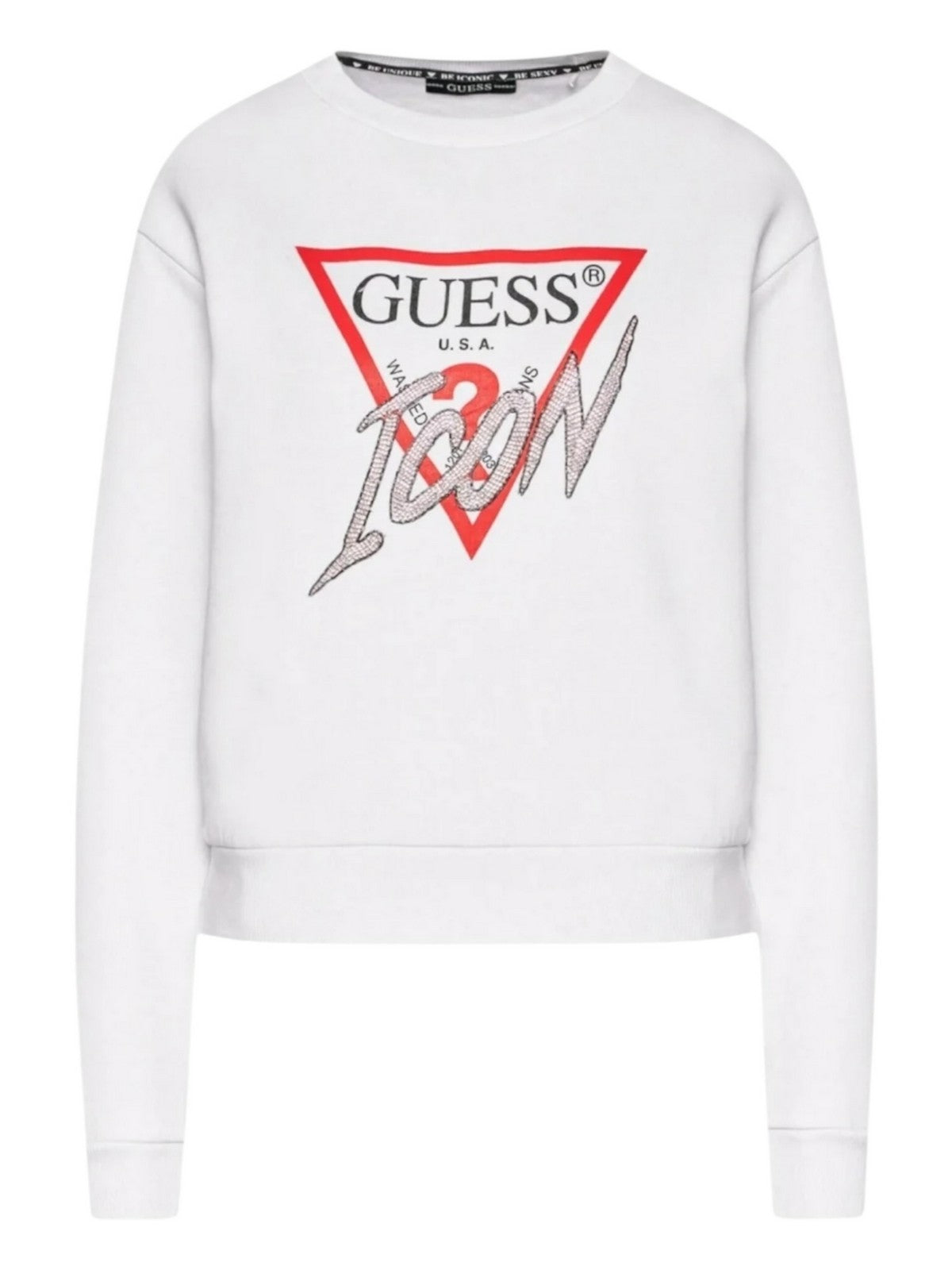 GUESS Felpa Donna CN LOVE TRIANGLE SWEATSHIRT W5RQ04 KB683 G012 Bianco gioboutiqueweb