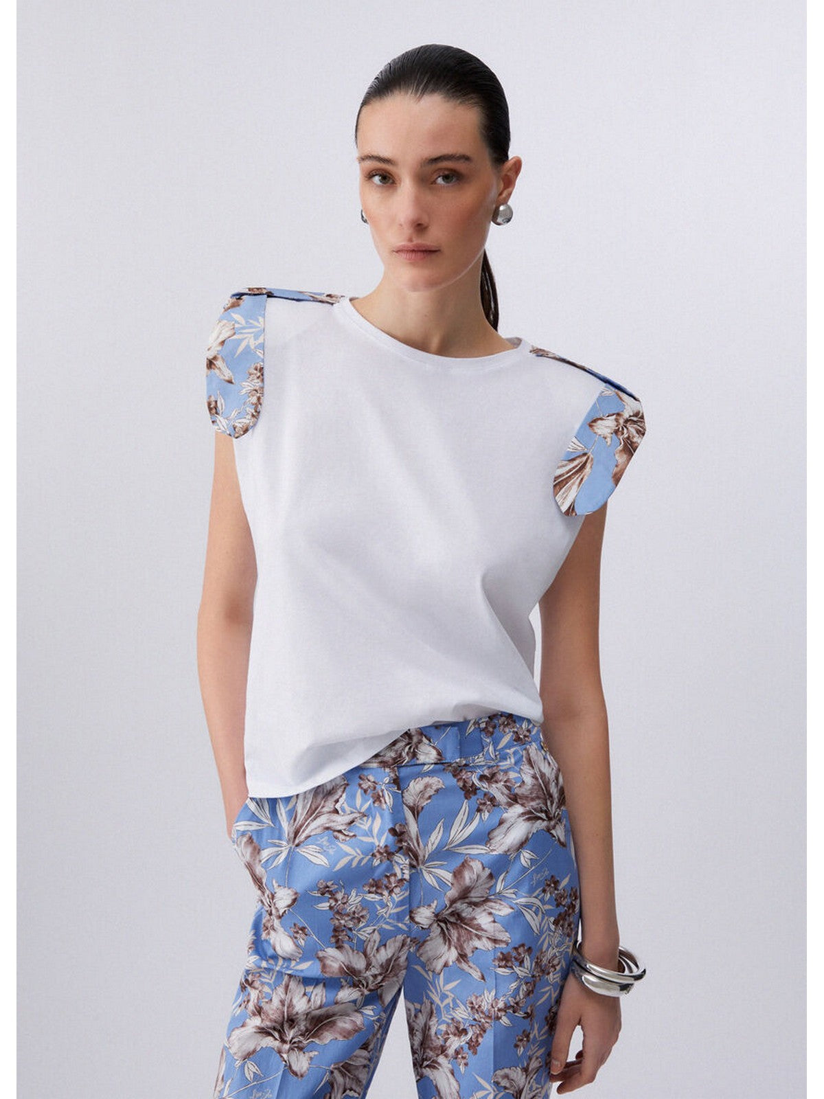 LIU JO WHITE T-shirt Donna WA6201J6308 P9551 Bco/br.bl.wave lily