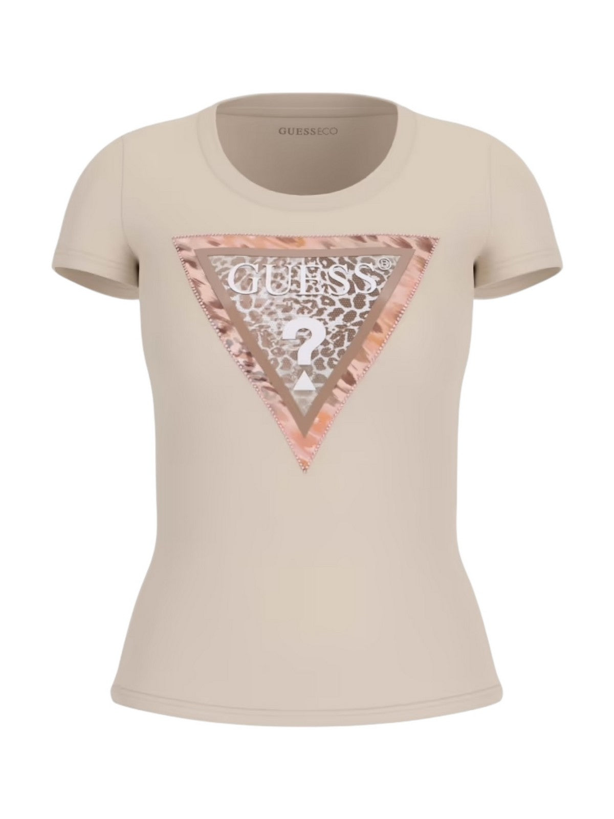GUESS T-shirt Donna SS CN CHEETA LOGO TRIANGLE TEE W5RI22 J1314 G1M5 PEARL OYSTER gioboutiqueweb