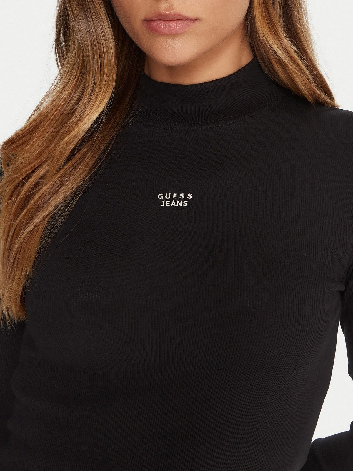 GUESS Maglia Donna GJ LS MOCK NECK EMBRO SLIM TOP W5BP23 KA0H1 JBLK Jet Black A996