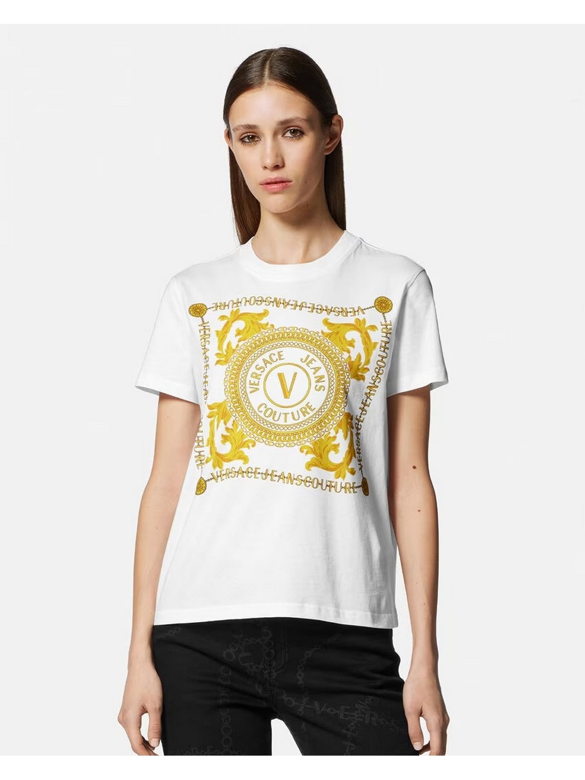 VERSACE JEANS COUTURE T-Shirt e Polo Donna 75HAHF07 CJ00F G03 Bianco gioboutiqueweb