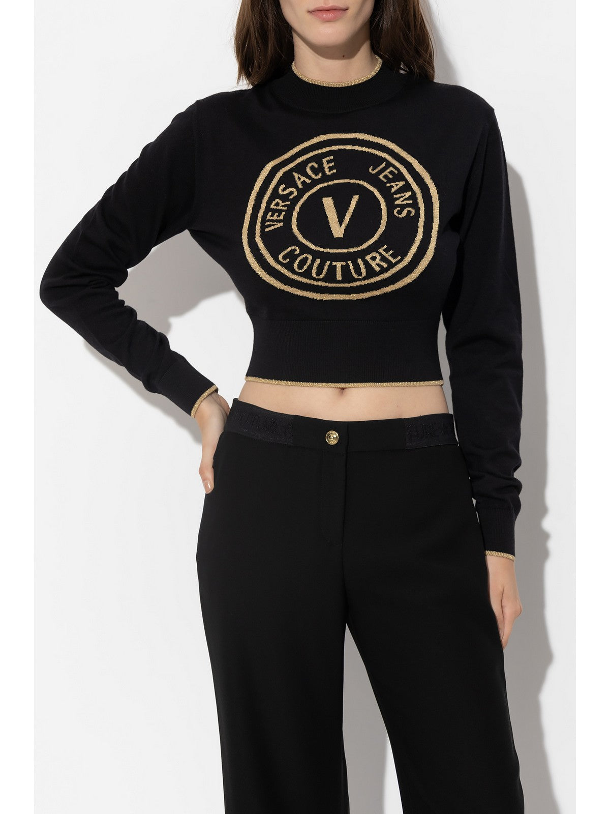VERSACE JEANS COUTURE Maglione Donna 75HAFM21 CM01A K42 Nero gioboutiqueweb