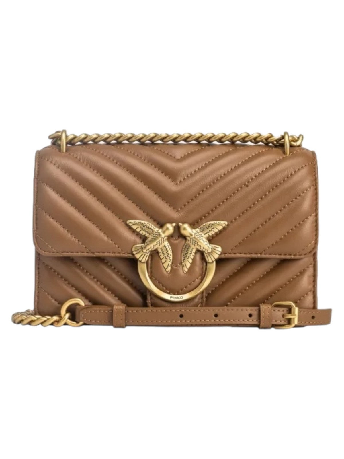 PINKO Borsa Donna Love one mini 100074-A0GK L17Q MARRONE - LEONE-ANTIQUE GOLD gioboutiqueweb