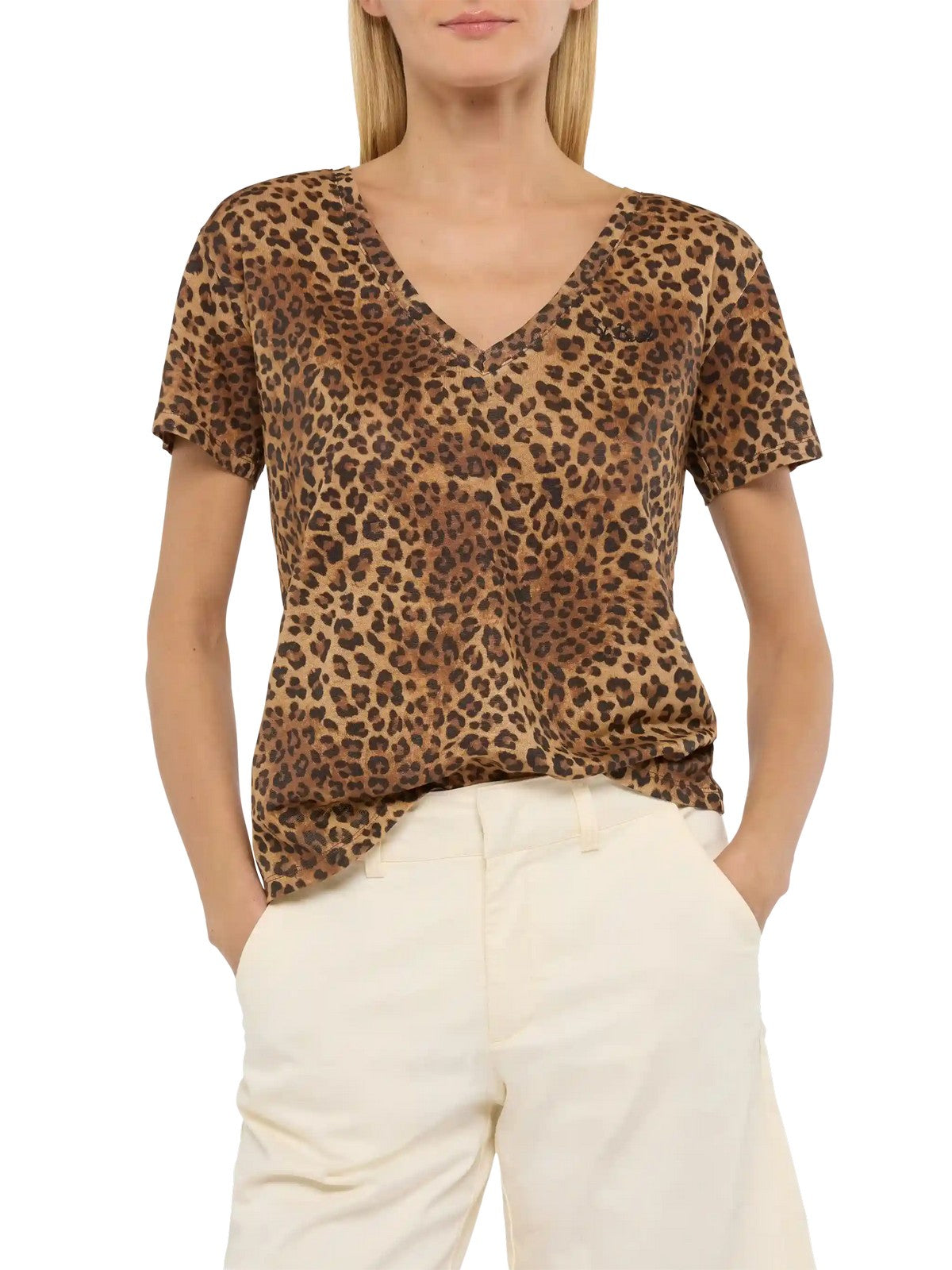 MC2 SAINT BARTH T-shirt Donna  ELOISE 08672L LINEN SAND LEOPARD 19 EMB
