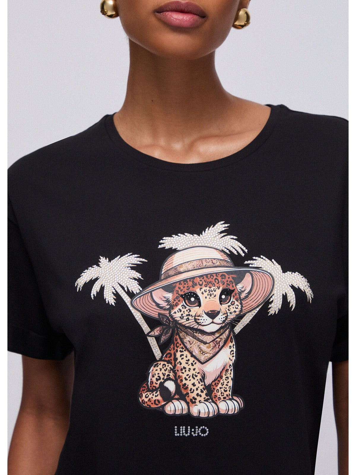 LIU JO BEACHWEAR T-shirt Donna  VA6170JS003 P9494 Nero/small leopard
