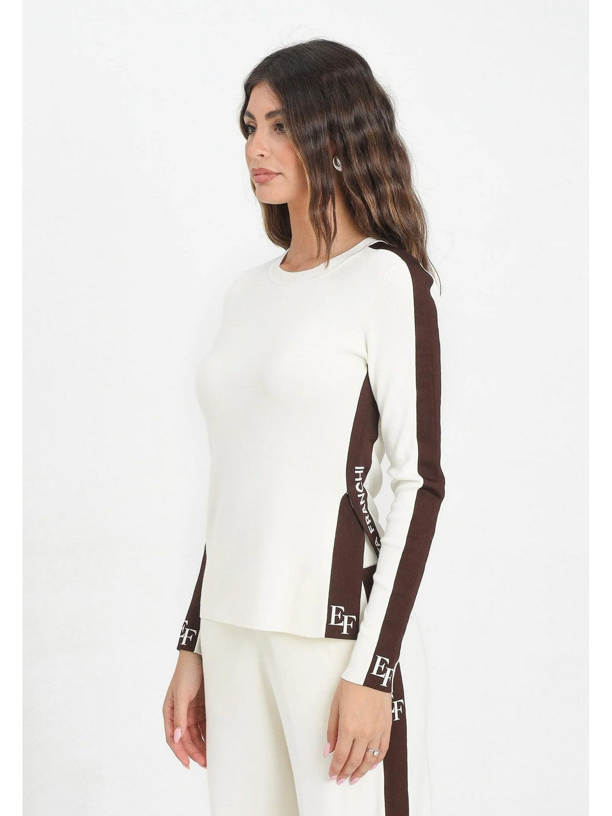 ELISABETTA FRANCHI Maglia Donna  MK03S56E2 EG2 MILK/COFFEE gioboutiqueweb