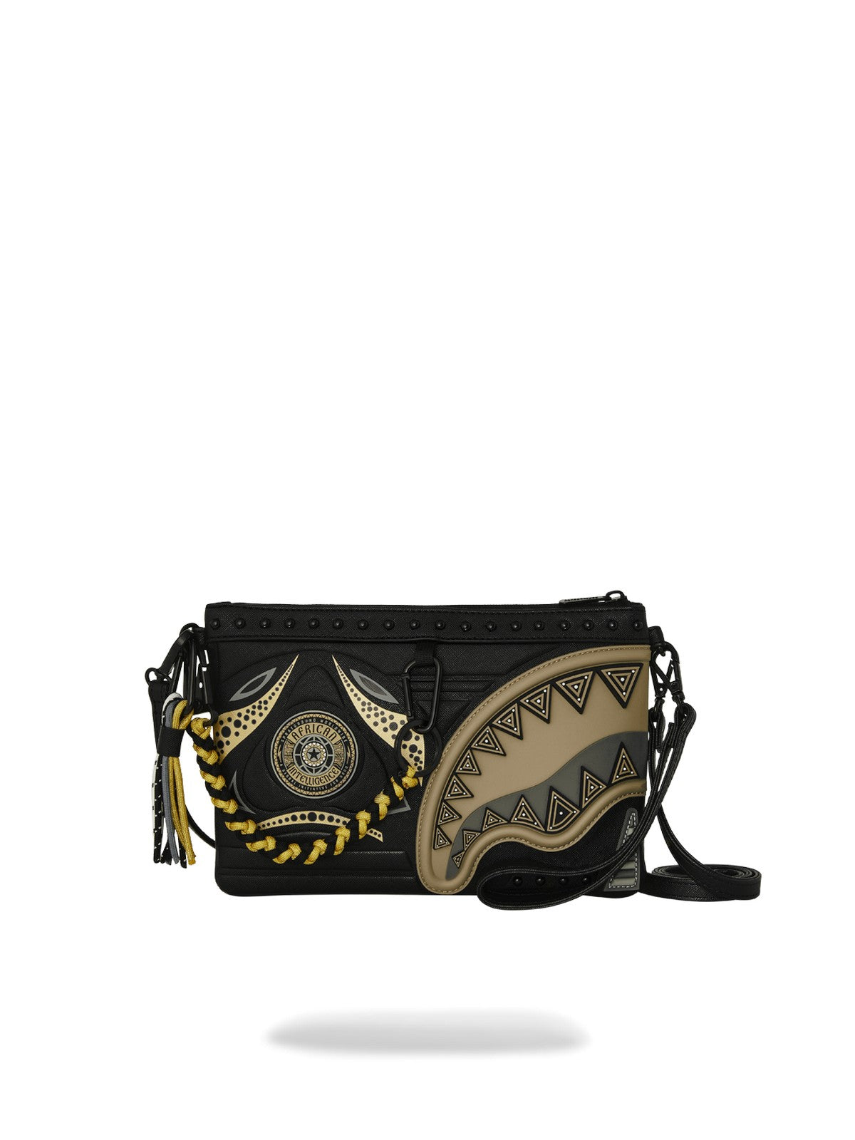 SPRAYGROUND Pochette Uomo AI WONDERLAND GOLD AND BLACK CROSSOVER CLUTCH 910B8095NSZ Nero gioboutiqueweb
