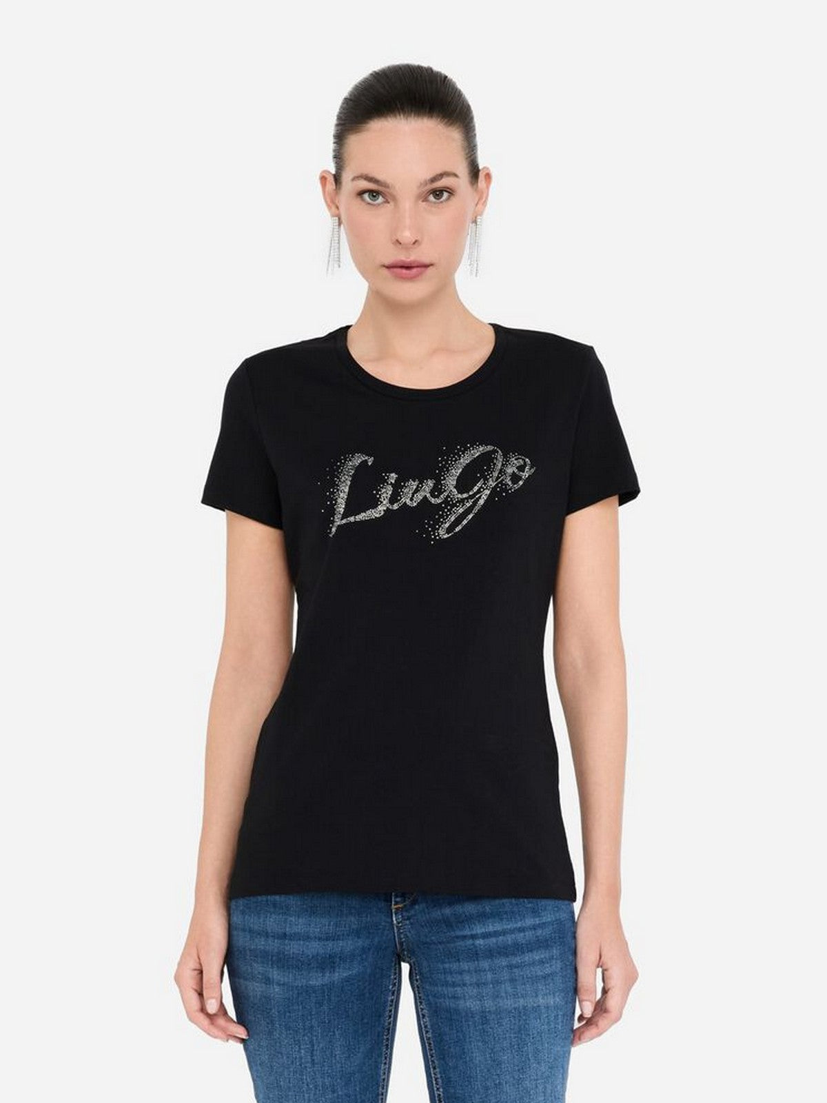 LIU JO BLUE DENIM T-shirt Donna  UF5266JS904 P9004 Nero fad.LiuJo silve