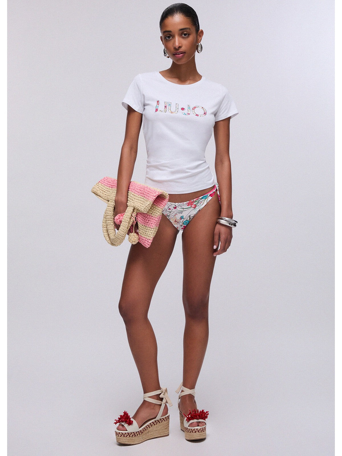 LIU JO BEACHWEAR T-shirt Donna  VA6169JS003 Q9136 Bianco/flowers