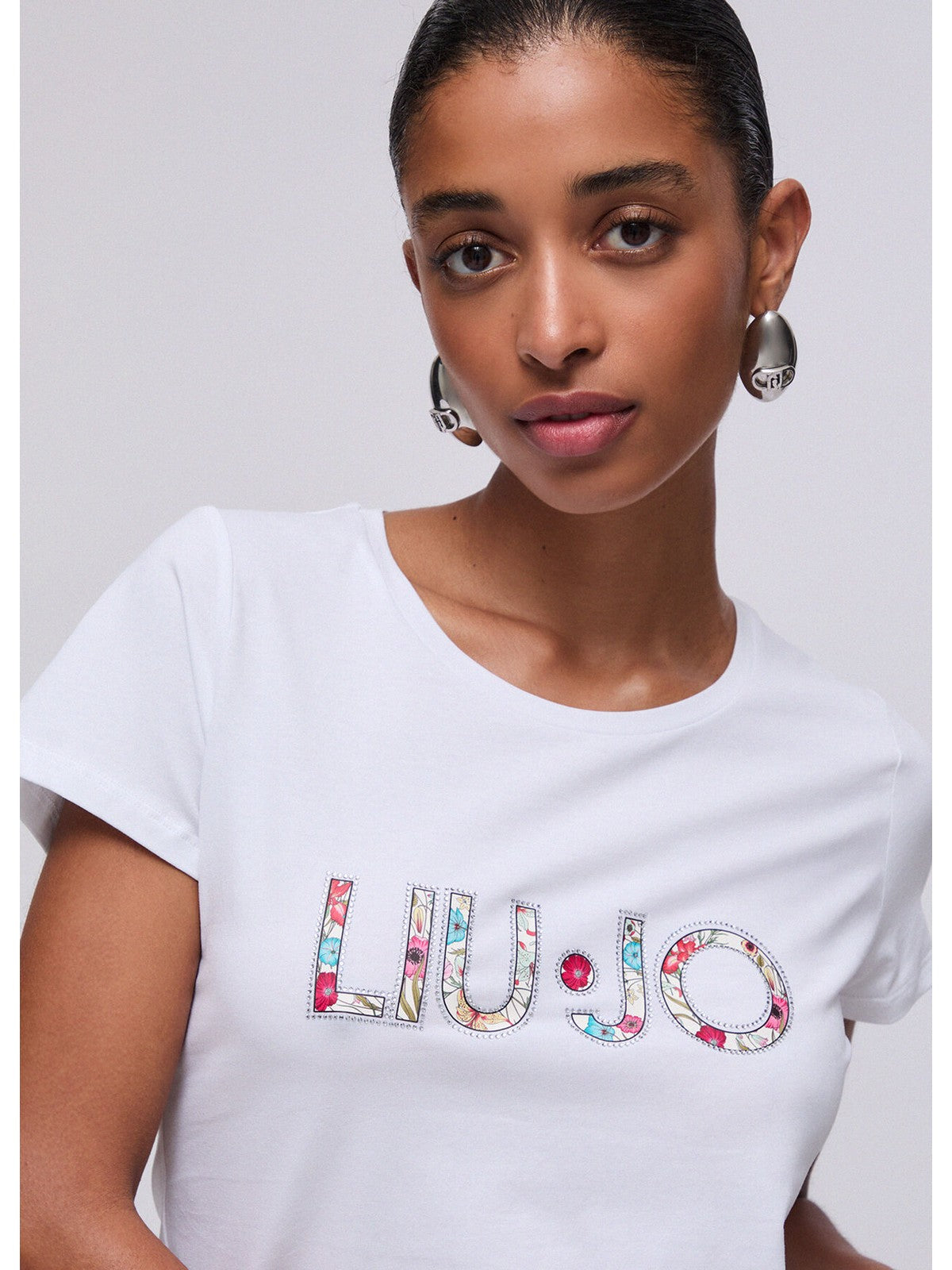 LIU JO BEACHWEAR T-shirt Donna  VA6169JS003 Q9136 Bianco/flowers gioboutiqueweb