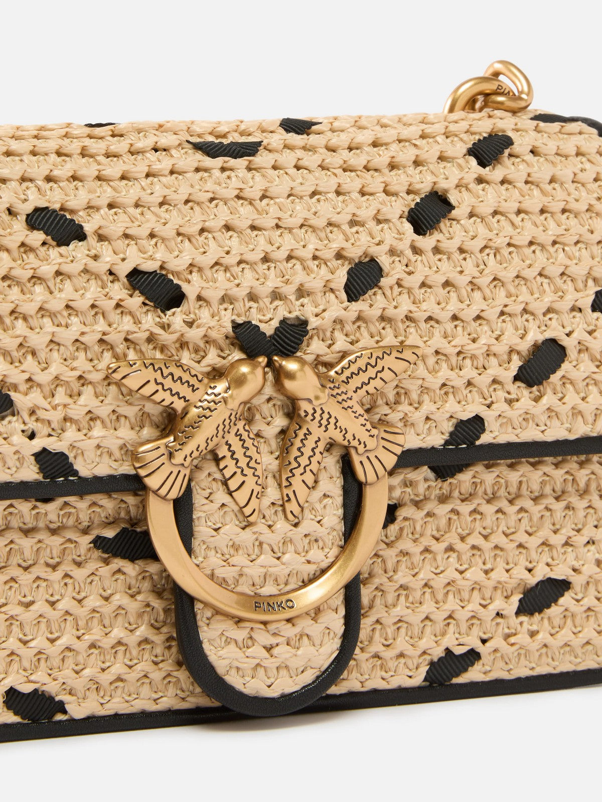 PINKO Borsa Donna LOVE ONE MINI LIGHT DC RAFIA + 104550-A1RL HZ3Q PAGLIA/NERO-ANTIQUE GOLD