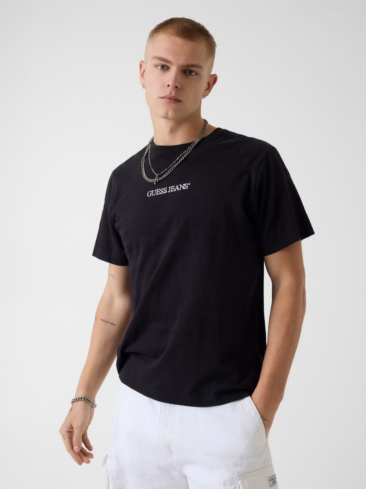 GUESS T-shirt Uomo GJ REG FIT JACQUARD STRIPE TEE M6GIZ3 KE942 JTMU JET BLACK MULTI