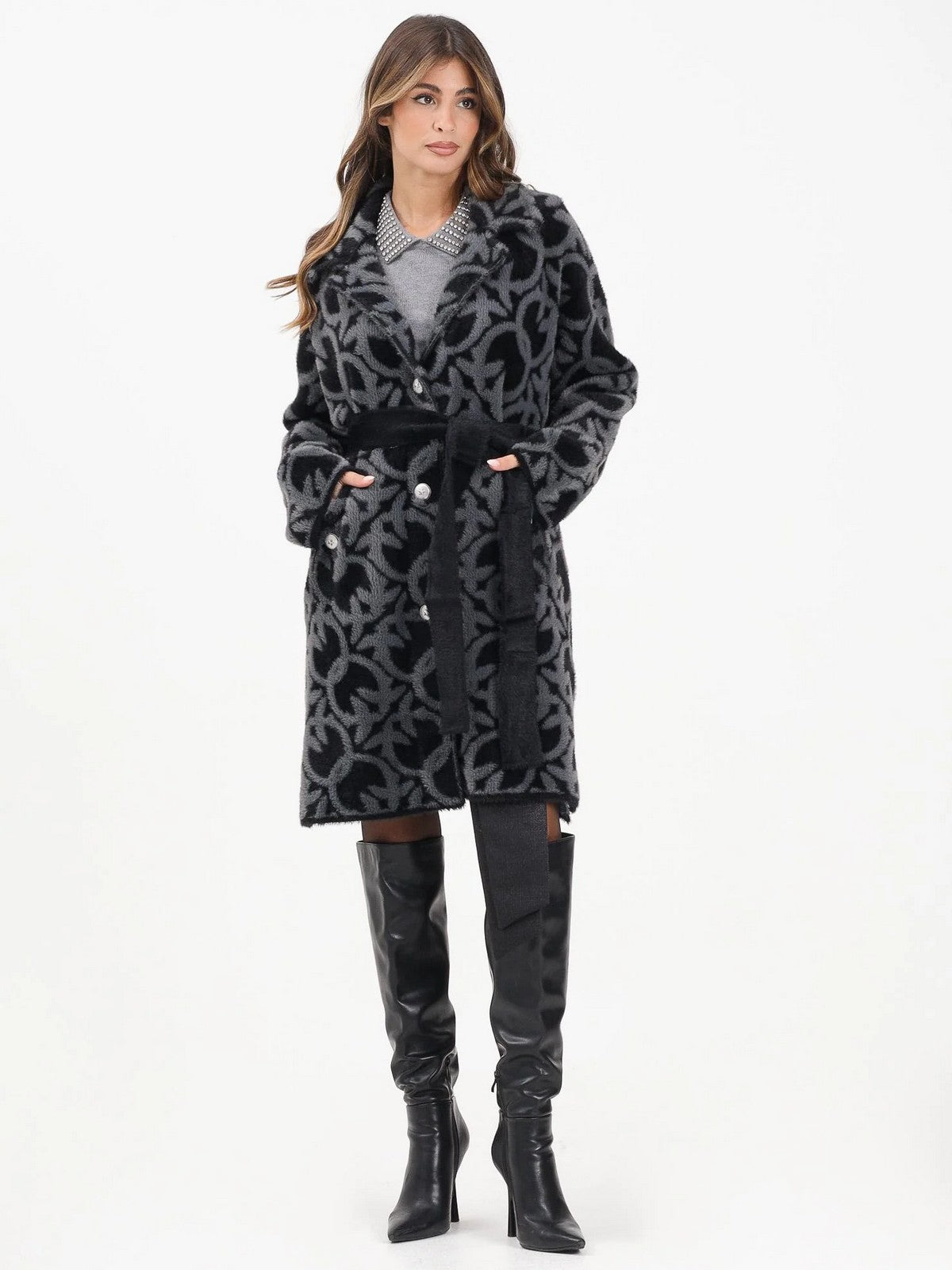 PINKO Cappotto Donna ZANTE CAPPOTTO 105415-A2WY IZ9 GRIGIO/NERO