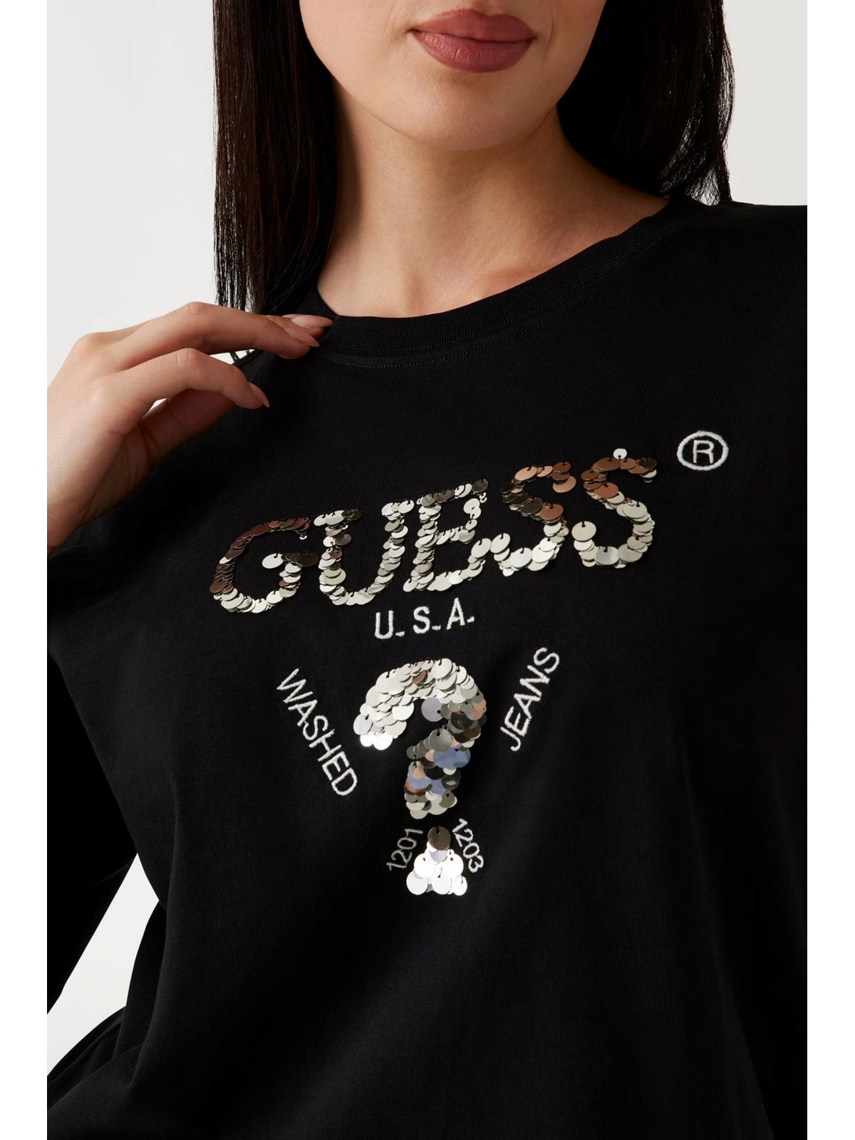 GUESS SPORT T-shirt Donna AURELIE BOXY TEE V4YI06 I3Z14 FJ8N BLACK AND SALT MULTI