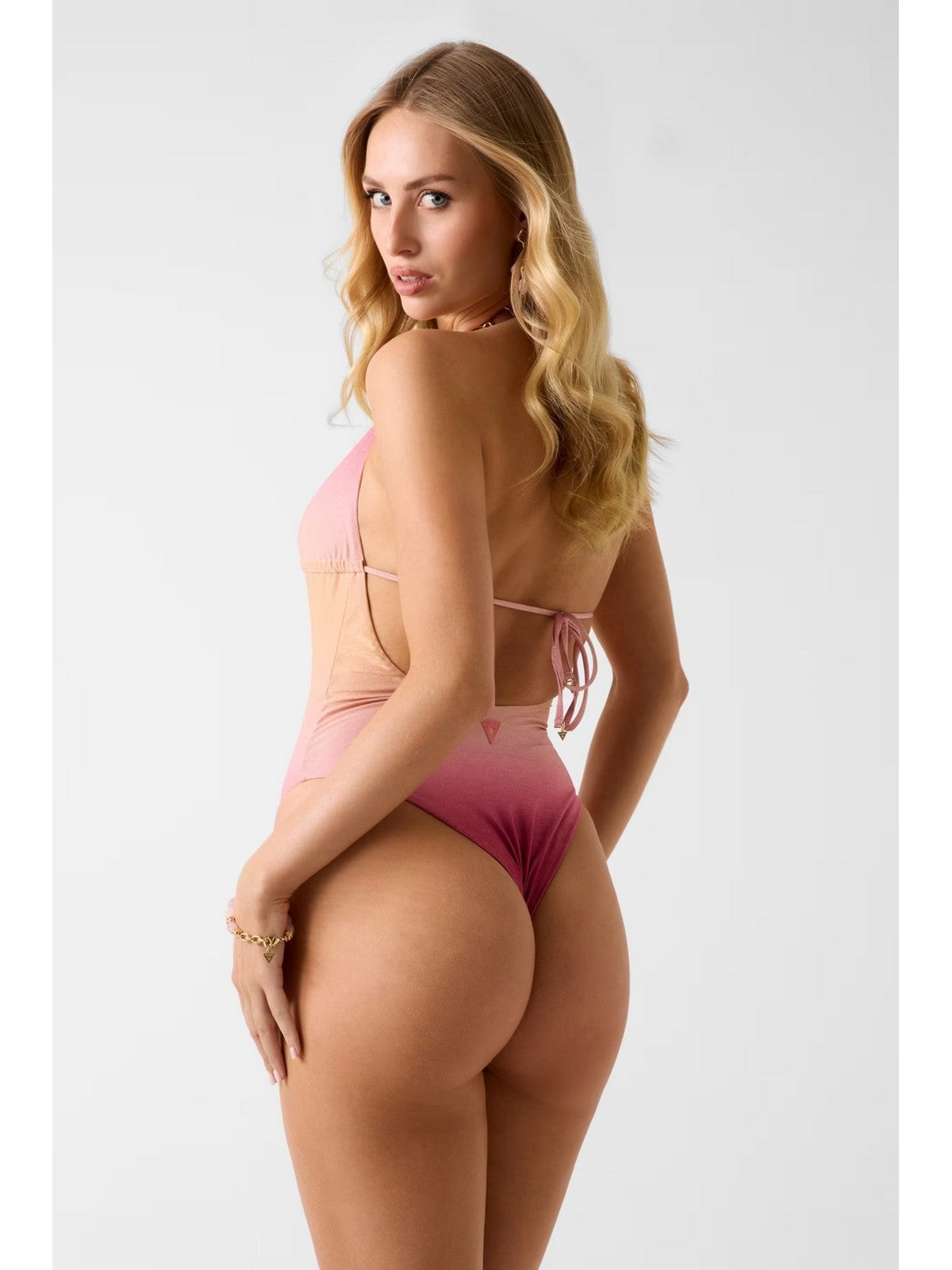 GUESS BEACHWEAR Costume da bagno Donna IRIS HALTER ONE PIECE SWIMSUIT E6GJ13 KF600 PMJP PINK SHADE AOP gioboutiqueweb