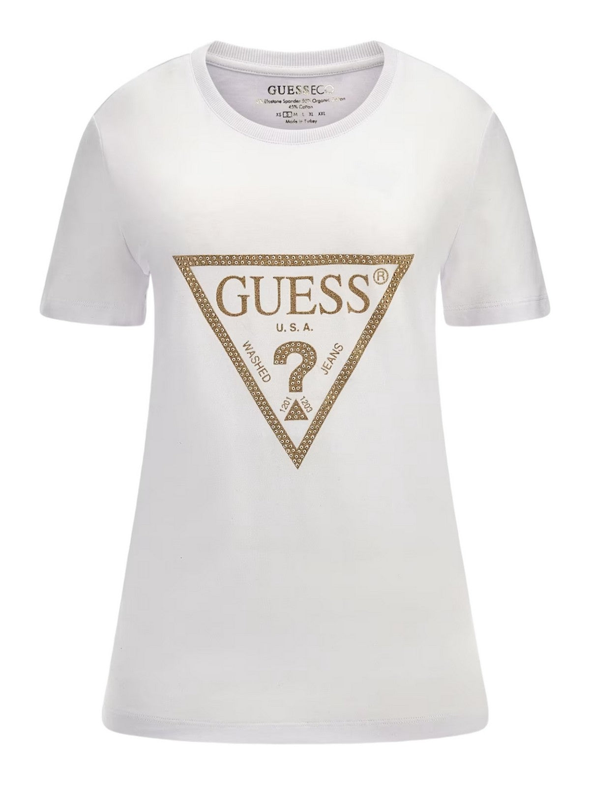 GUESS T-Shirt e Polo Donna Ss Cn Gold Triangle W4RI69 J1314 G011 Bianco