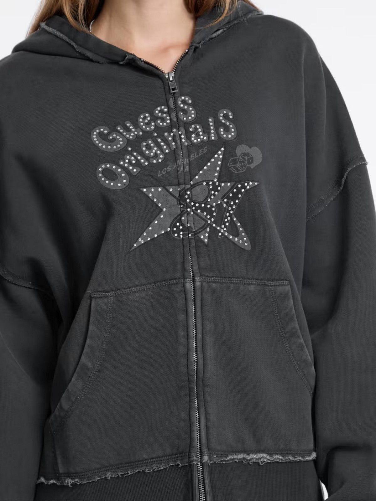 GUESS Felpa Donna GO OS STAR RHINESTONE HOODIE W5BQ28 K4110 JTMU JET BLACK MULTI