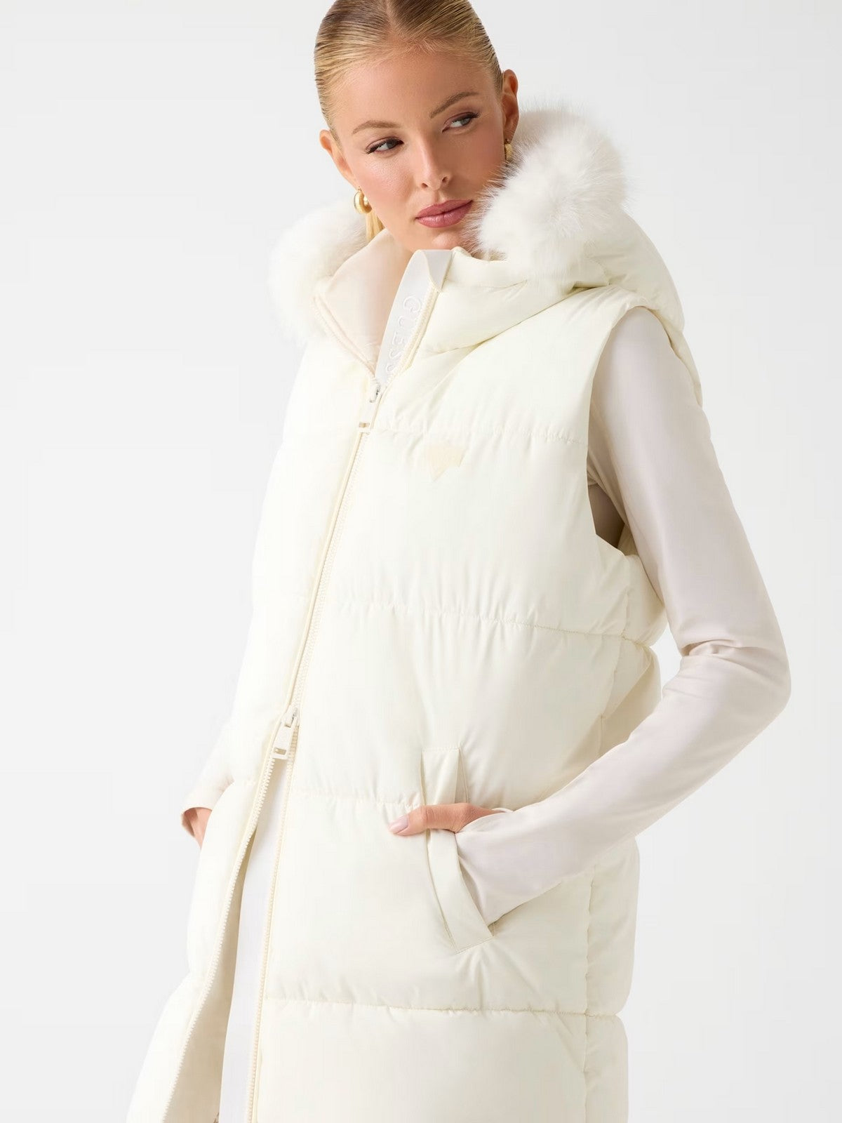 GUESS Gilet Donna KATRINA SKI HOODY VEST W5BL81 W3282 G012 CREAM WHITE