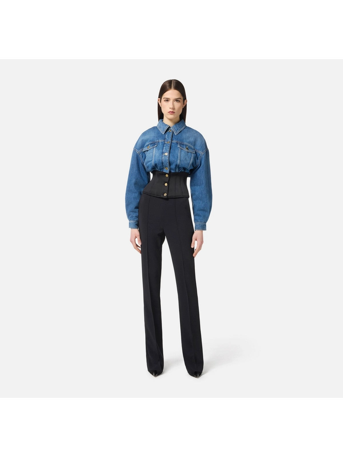 ELISABETTA FRANCHI Giubbino Donna  BJ40N56E2 EI1 BLUE DENIM/NERO gioboutiqueweb