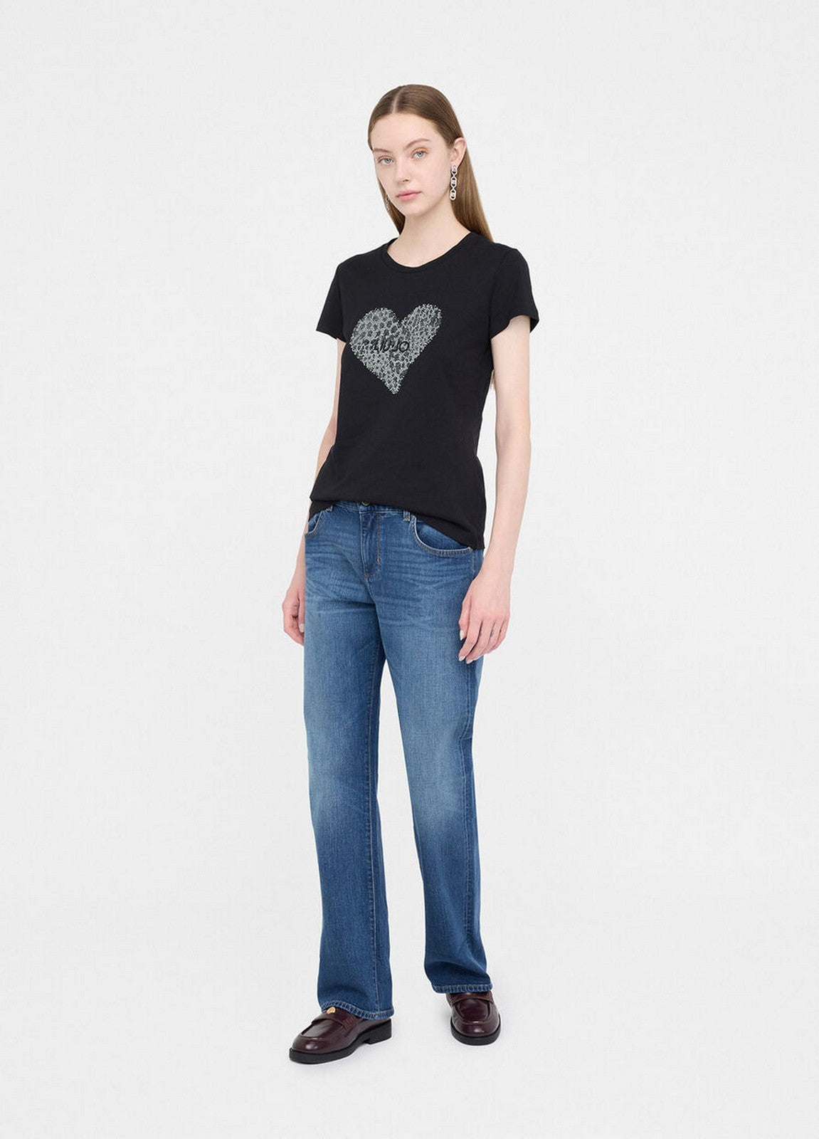LIU JO BLUE DENIM T-shirt Donna  UF5264JS923 M9938 Nero/heart LiuJo poi