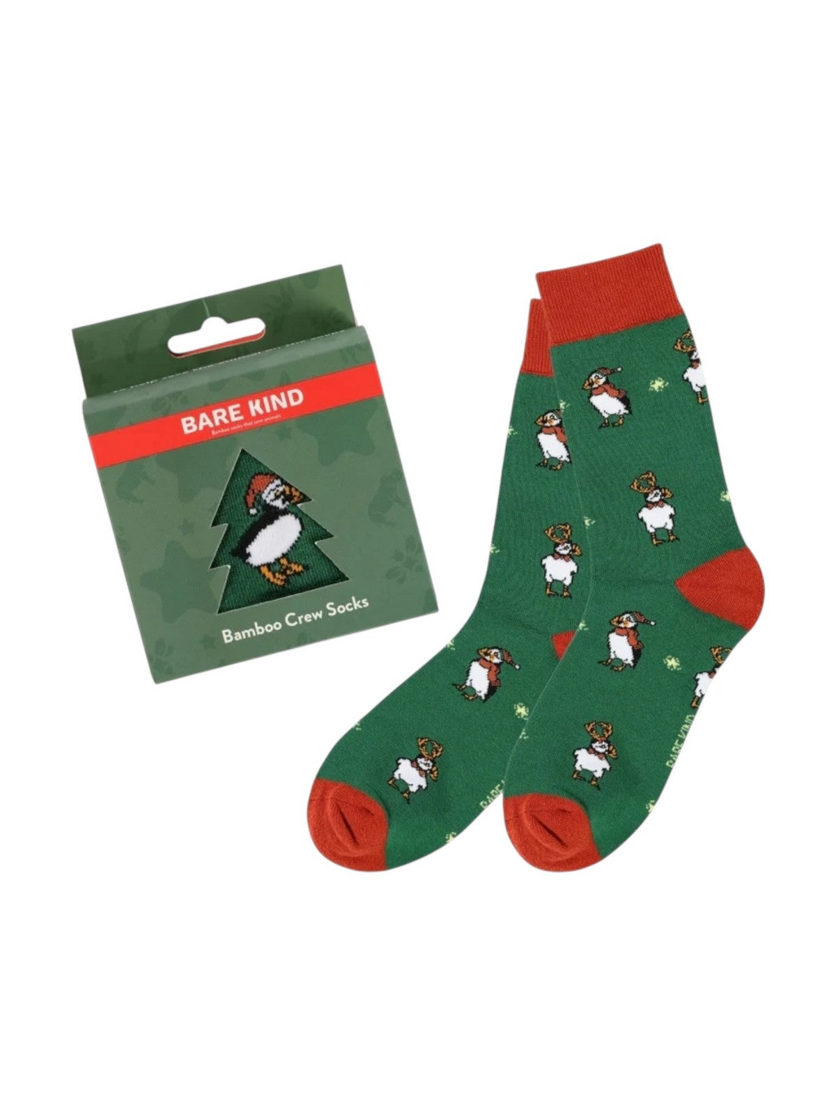 BARE KIND Calzini Unisex adulto  CHRISTMAS GREEN PUFFIN VERDE/ARANCIO