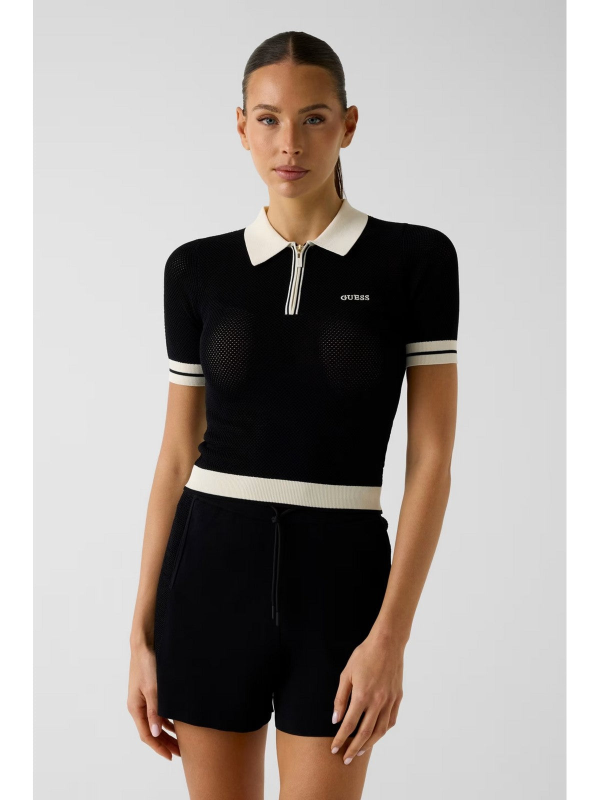 GUESS SPORT Polo Donna GABRY SS CROPPED POLO SWTR V6GR04 Z0725 JBLK Jet Black A996