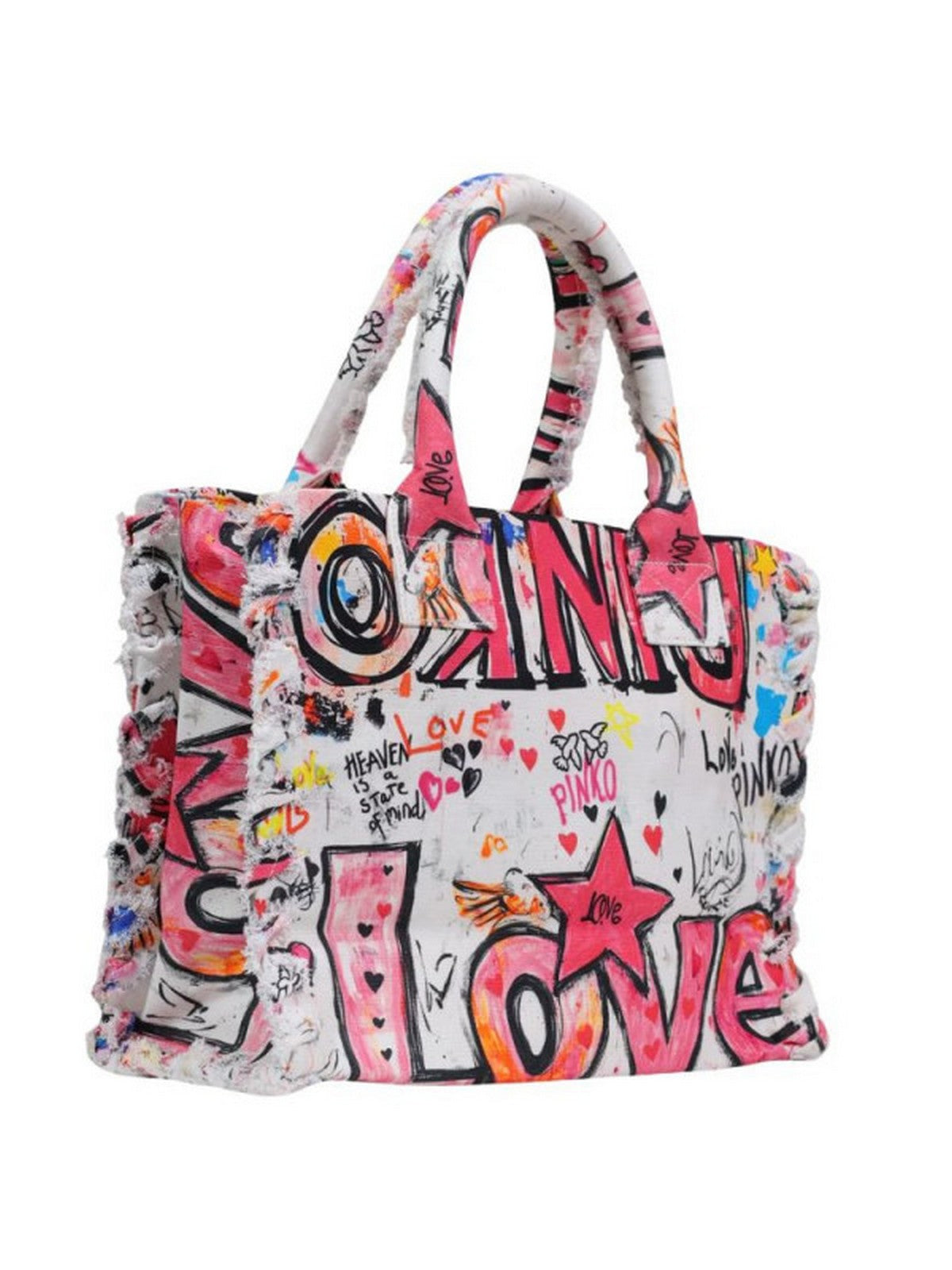 PINKO Borsa Donna BEACH SHOPPER CANVAS STAMPA GR 106673-A3B6 ZW0Q BIANCO/MULTICOLOR-ANTIQUE GOLD