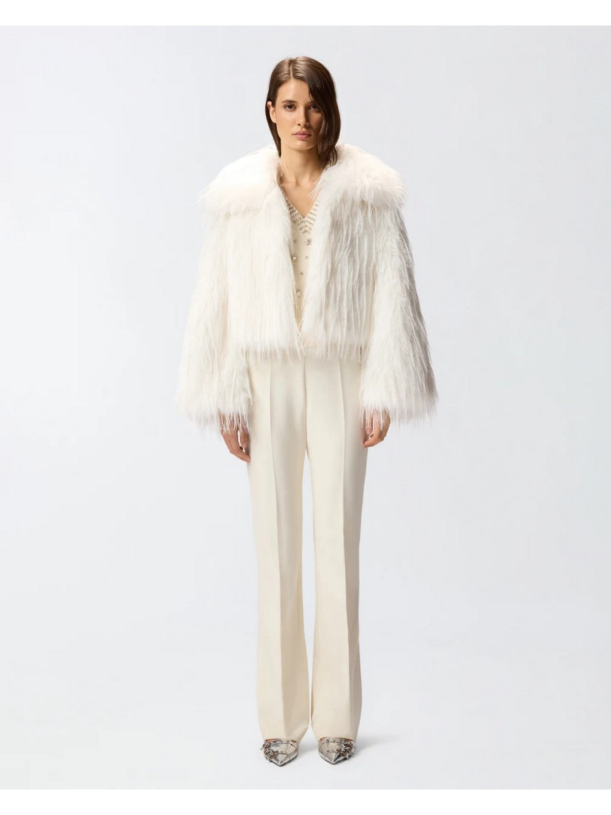 PINKO Pelliccia Donna AMPARO CABAN 106045-A2ZO Z14 BIANCO SETA