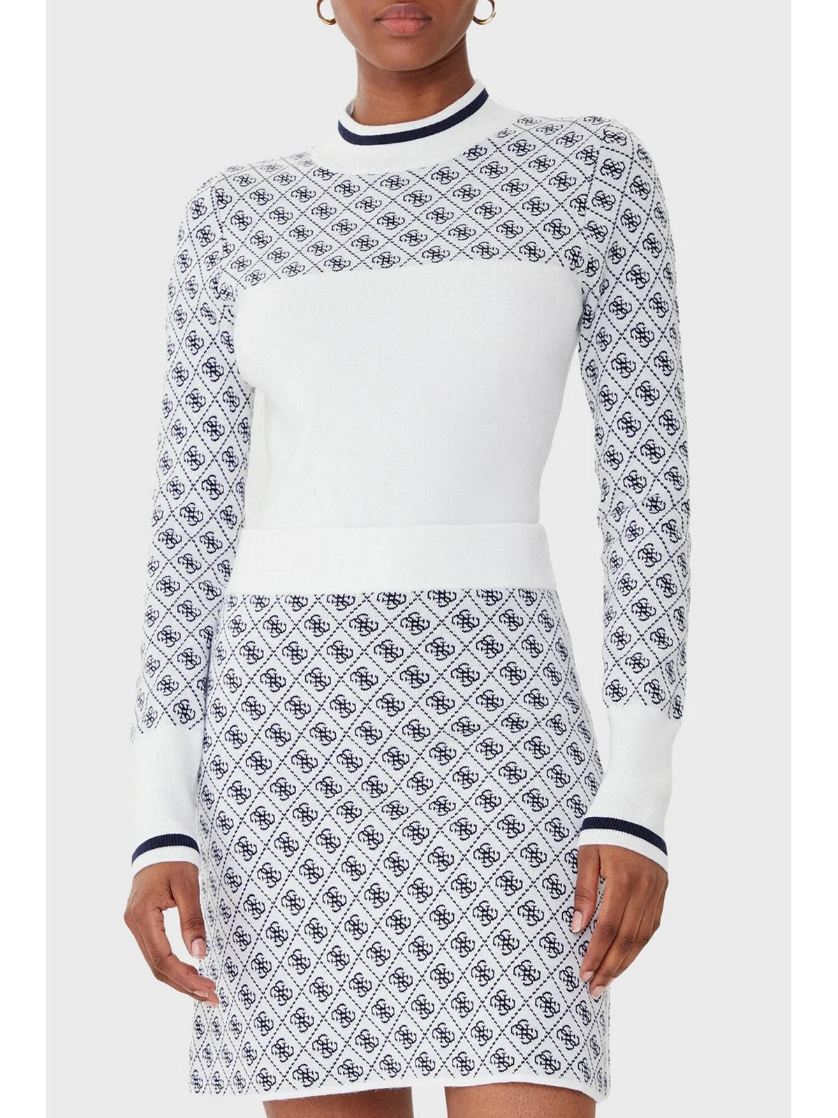 GUESS Maglione Donna LS MOCK NECK AUBREY 4G SWTR W5BR24 Z3JD2 F0YU 4G CREAM AND BLUE