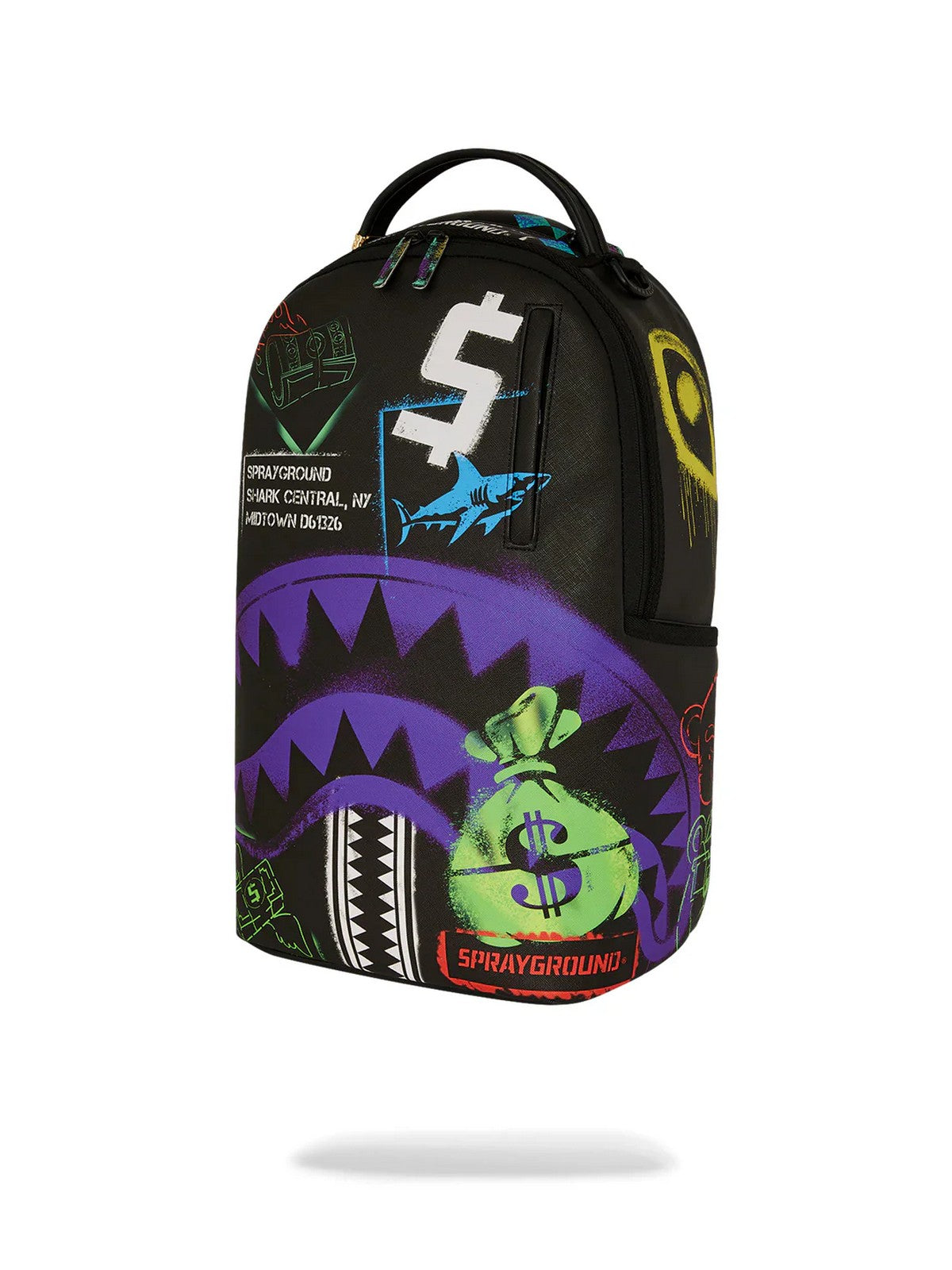 SPRAYGROUND Zaino Uomo SHARK CENTRAL STENCILS- BLACK DLXSV BACKPACK 910B7620NSZ Nero gioboutiqueweb