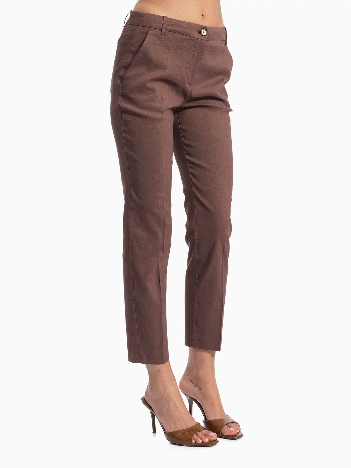 PINKO Pantalone Donna BELLO PANTALONE LINO STRETCH 100155-A34I L78 MARRONE TERRA X PIANTE