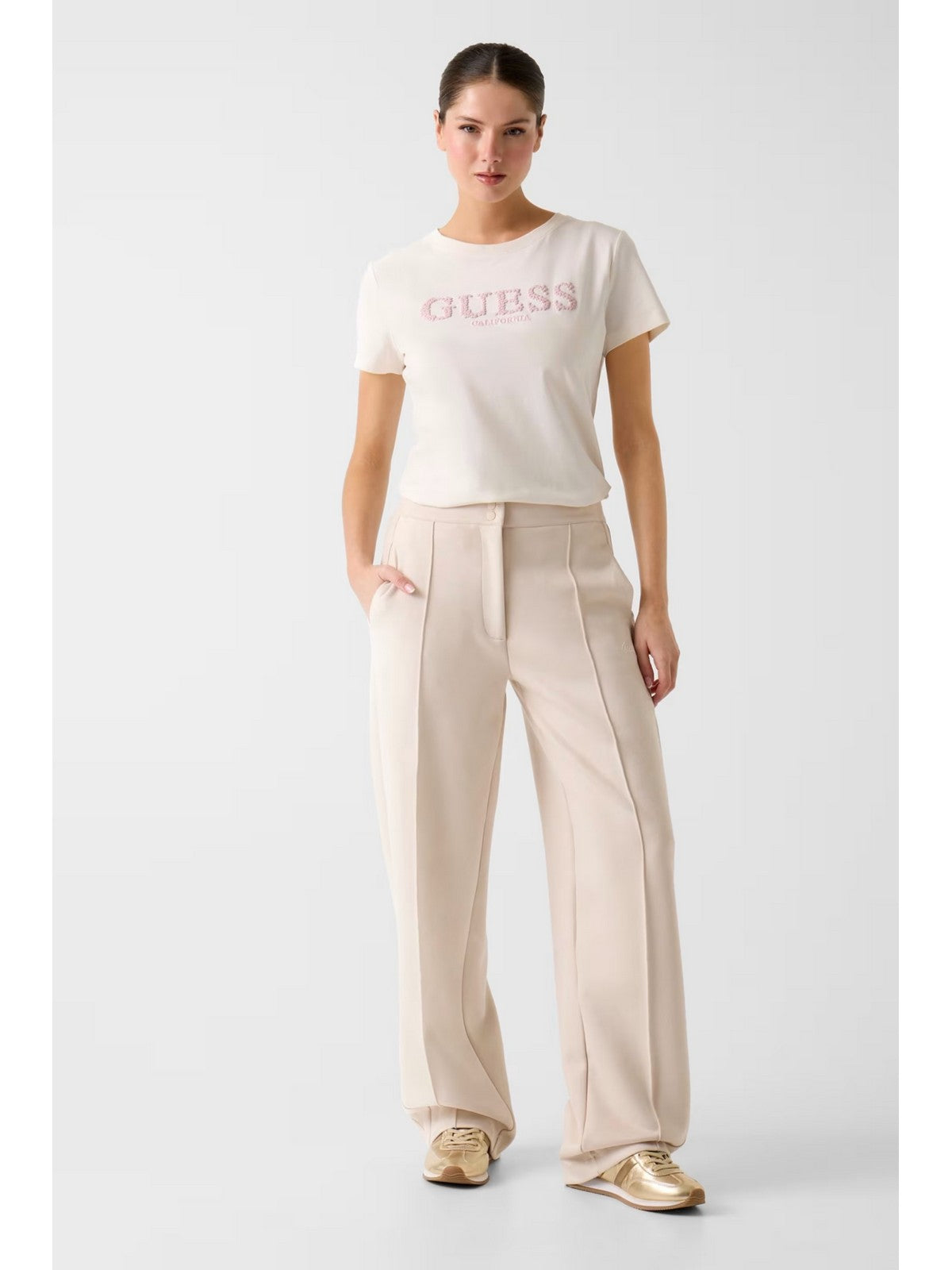 GUESS SPORT T-shirt Donna GIUDITTA CN SS T-SHIRT V6RI11 J1314 G012 CREAM WHITE