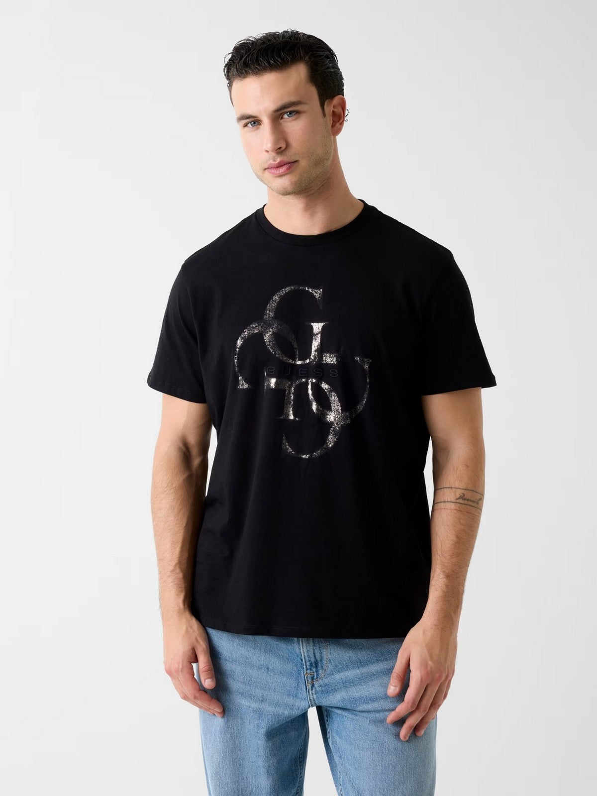 GUESS T-shirt Uomo SS BSC SHIMMER QUATTRO G TEE M6RI03 I3Z14 JBLK Jet Black A996