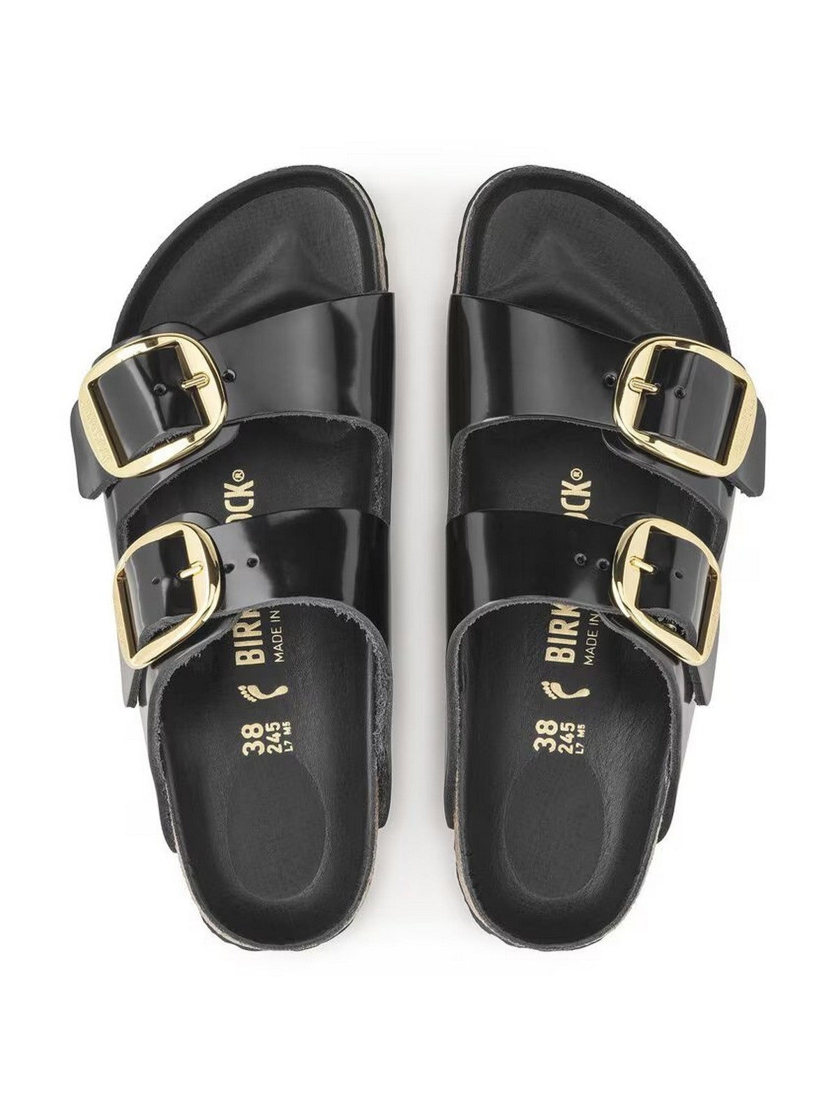 BIRKENSTOCK Sandalo Donna Arizona Big Buckle HEX shine black,Natural Leather 1021476 Nero