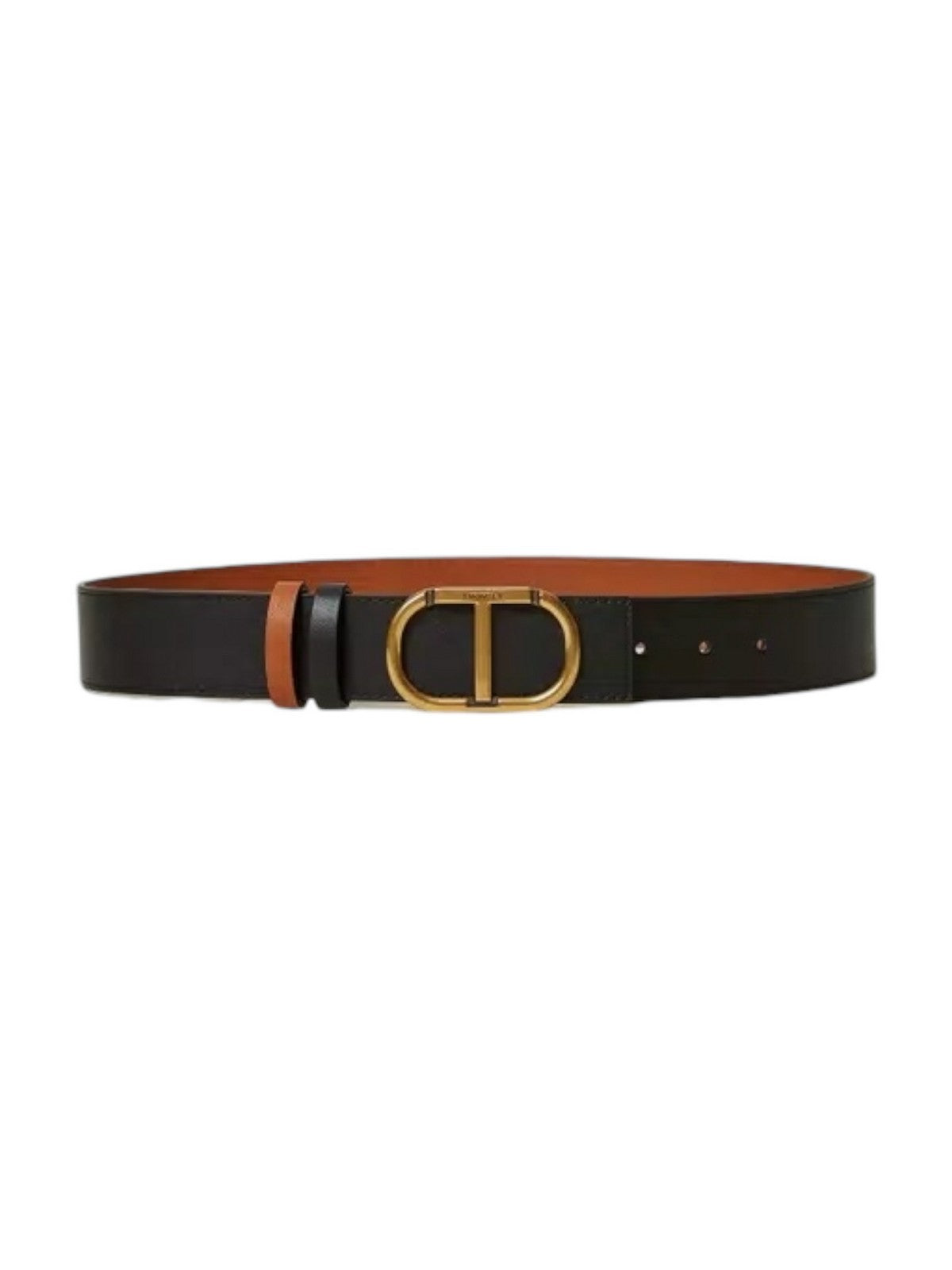 TWINSET Cintura Donna DOUBLE OVAL T BELT LEATHER 242TA4220 02490 Nero gioboutiqueweb