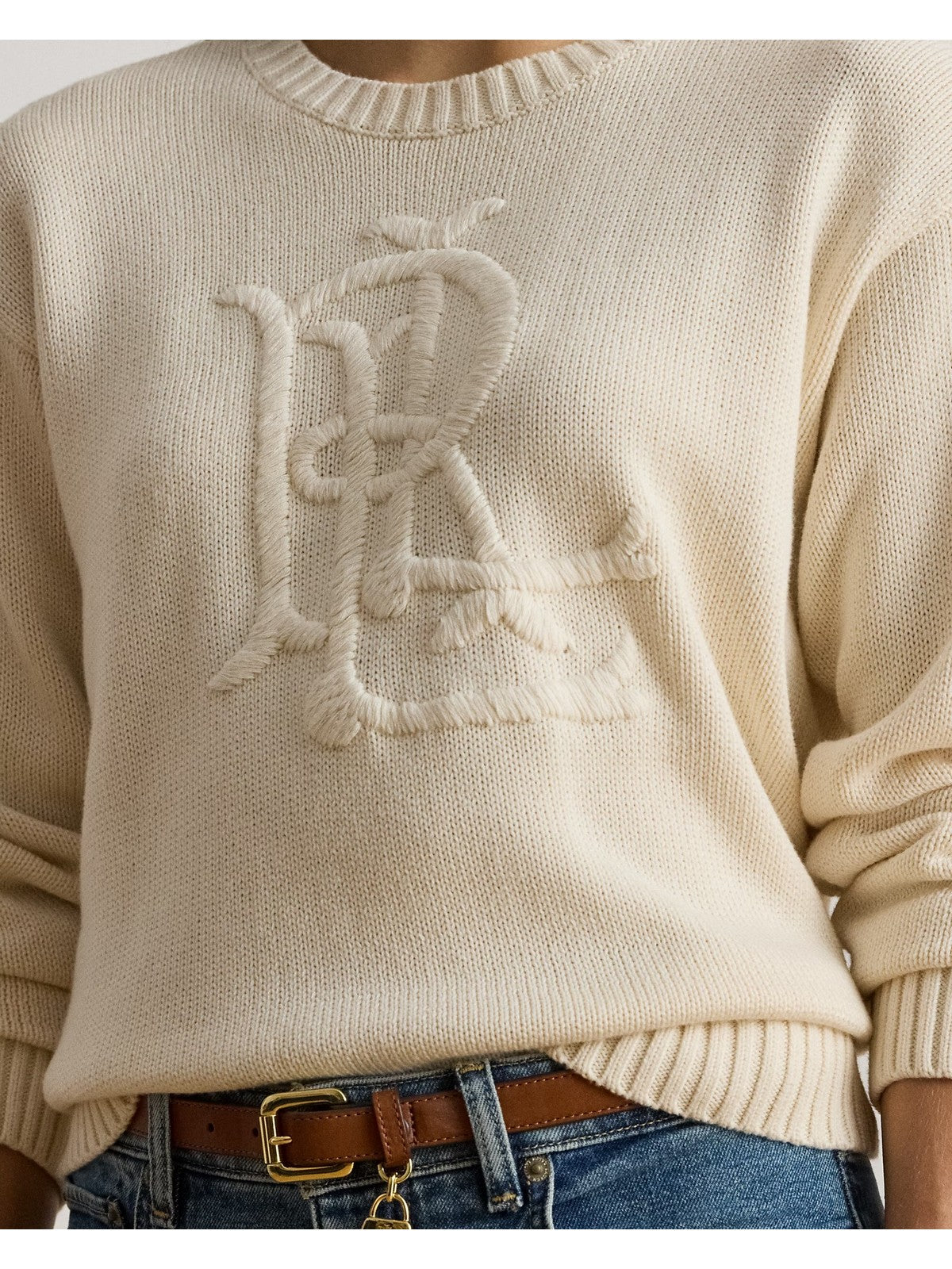 LAUREN RALPH LAUREN Maglione Donna RIEDNEE-LONG SLEEVE-PULLOVER 200979653 001 MASCARPONE CREAM