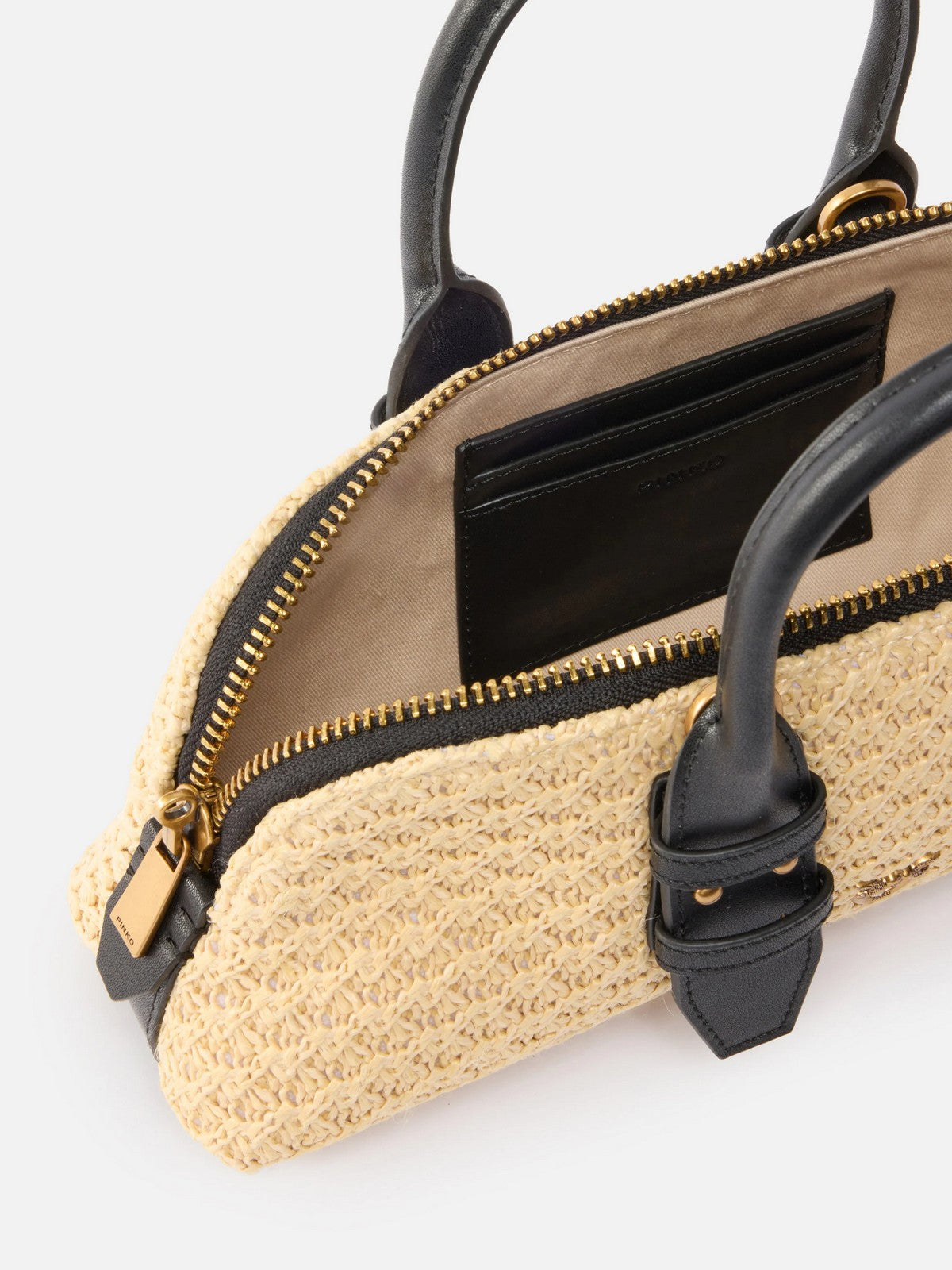 PINKO Borsa Donna BOWLING BAG HORIZONTAL RAFIA + 105334-A1RL C24Q RAFIA/NERO-ANTIQUE GOLD