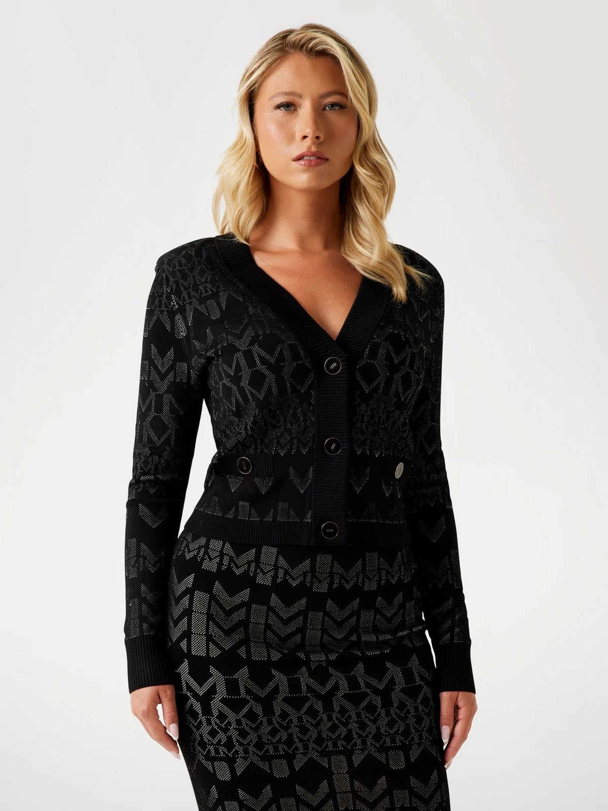 MARCIANO Cardigan Donna BILLIE MONOGRAM CARDI SWTR 5YGR06 5877Z FNWI GEOMETRIC MONOGRAM N