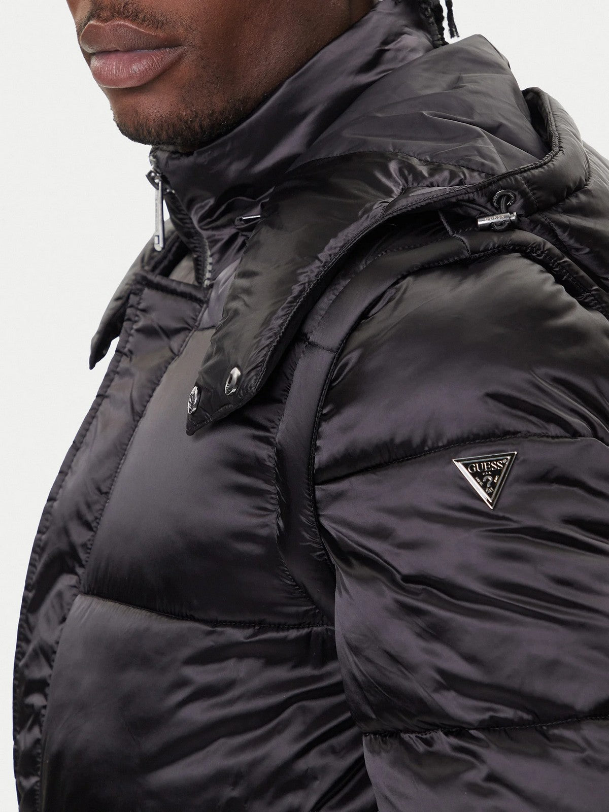 GUESS Giubbino Uomo METALLIZED PUFFA JACKET M5BL2L WGZF2 JBLK Jet Black A996