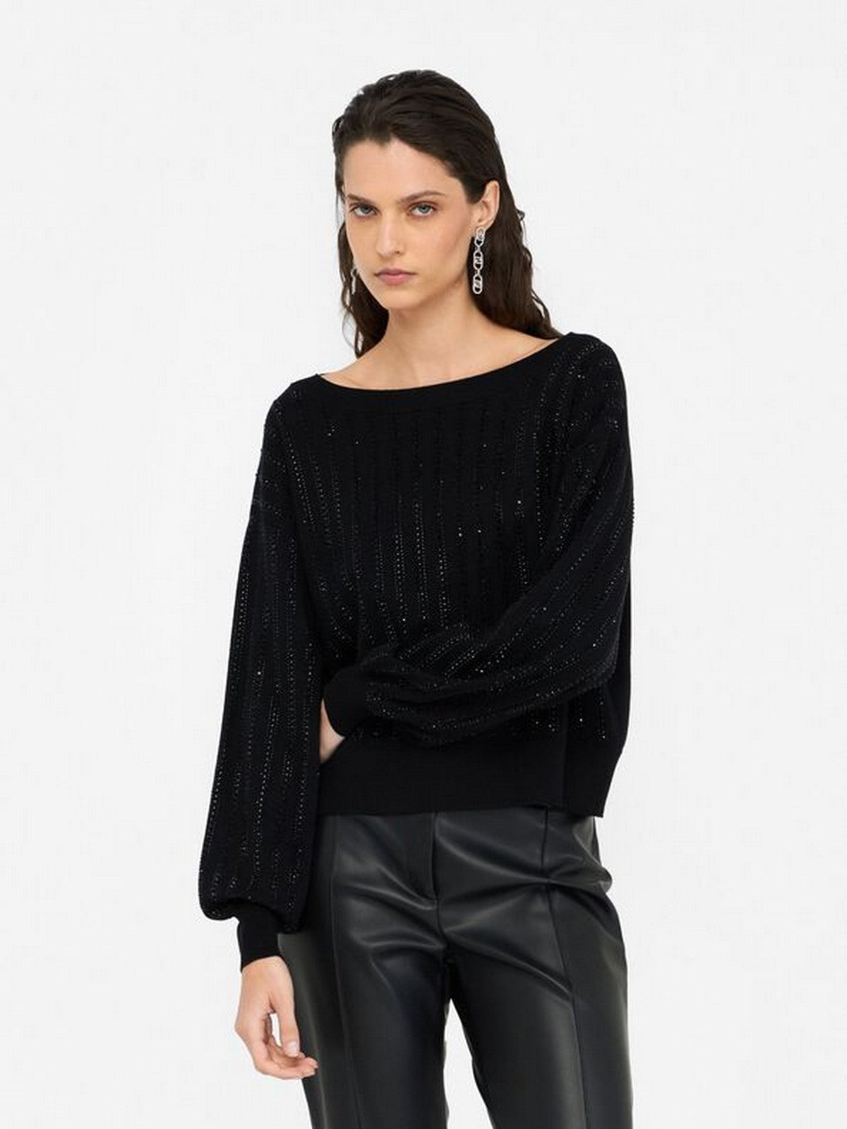 LIU JO BLACK Maglione Donna  CF5271MA96E M9798 Nero/rows strass