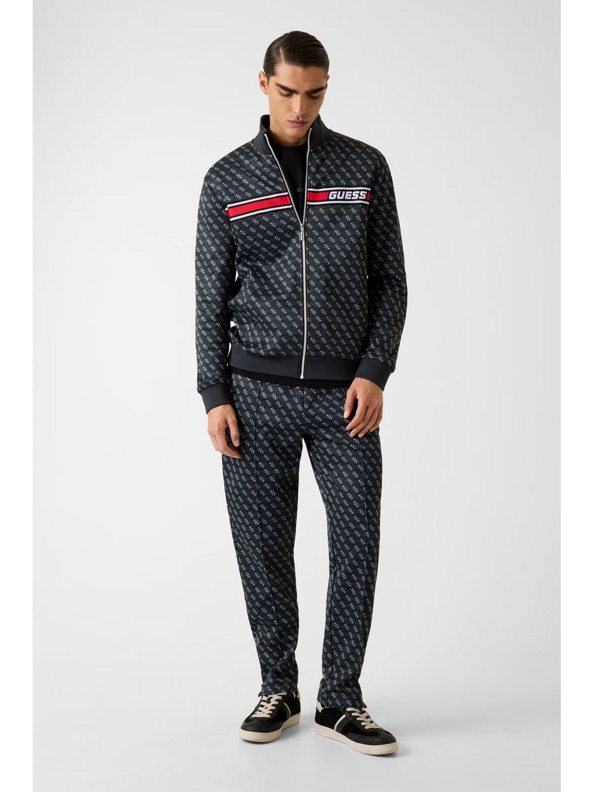 GUESS SPORT Felpa Uomo KORBIN FULL ZIP TRACKSUIT Z2BQ06 K7122 P9QC 4G AOP JET BLACK