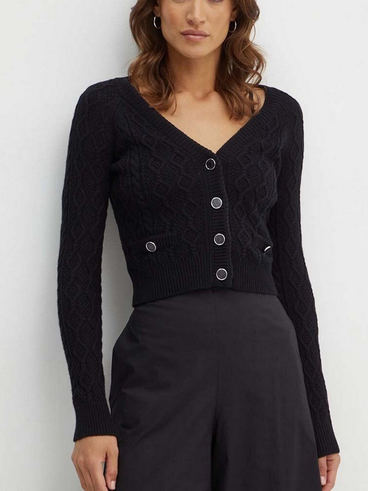 GUESS Cardigan Donna ISABELLE LS VN CARDI SWTR W4YR22 Z37L1 JBLK Nero gioboutiqueweb