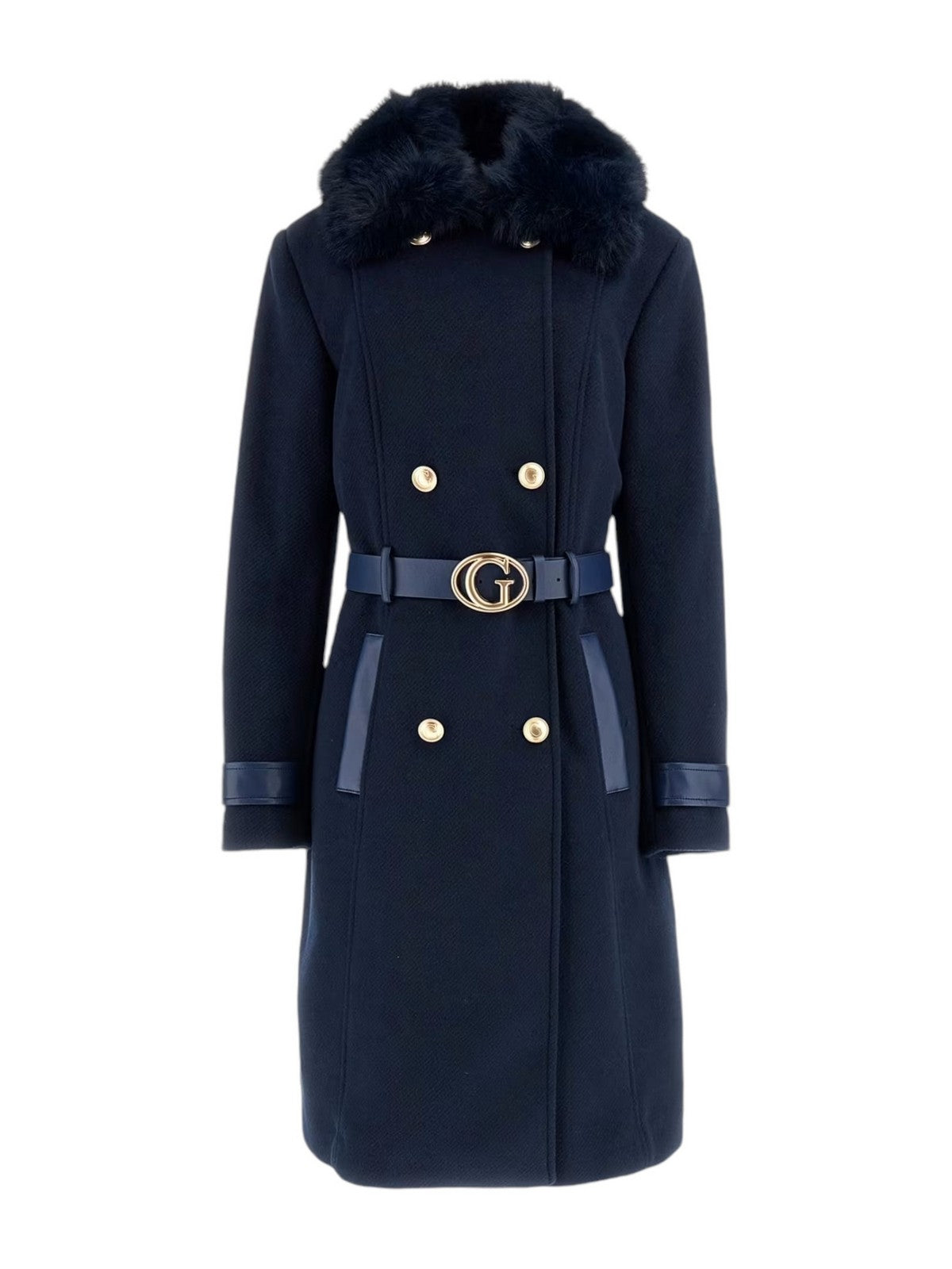 GUESS Cappotto Donna AMELIA DOUBLE BREAST BELT COAT W4BL46 WGKI2 G77G Blu gioboutiqueweb