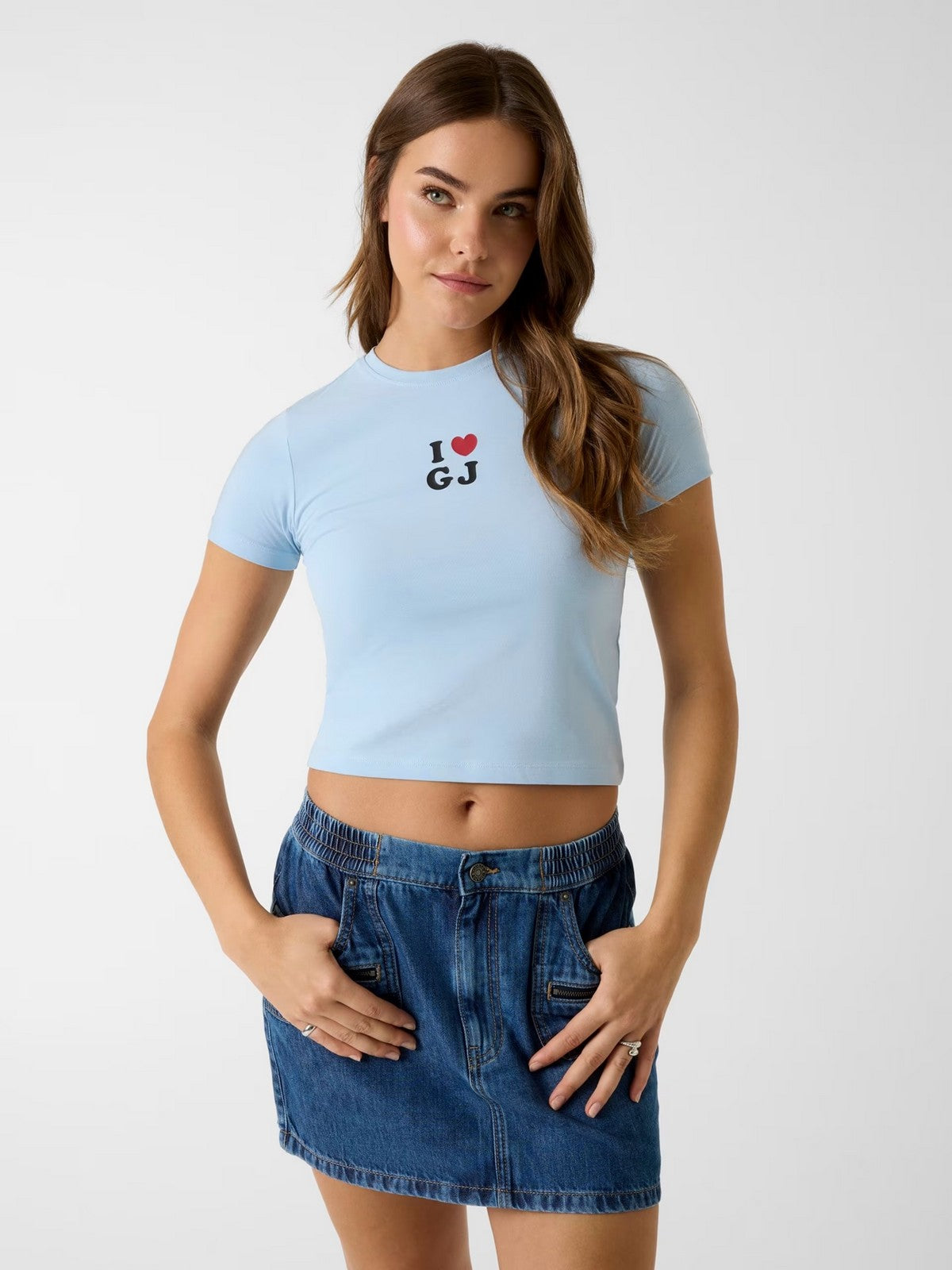 GUESS T-shirt Donna GJ SS CN I LOVE GJ BABY TEE W6GIB1 J1314 G7K2 FOG BLUE